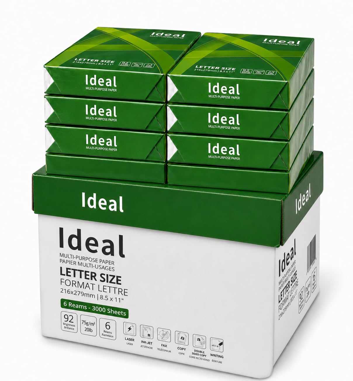 Ideal Multipurpose Copy Paper, Letter Size 8.5 x 11 in, 20 lb / 75 GSM, 97 Brightness, 6 Reams / 3,000 Sheets, Jam-Free for Laser, Inkjet, Copier & Fax, PEFC Certified (6 Reams - 3 image 2
