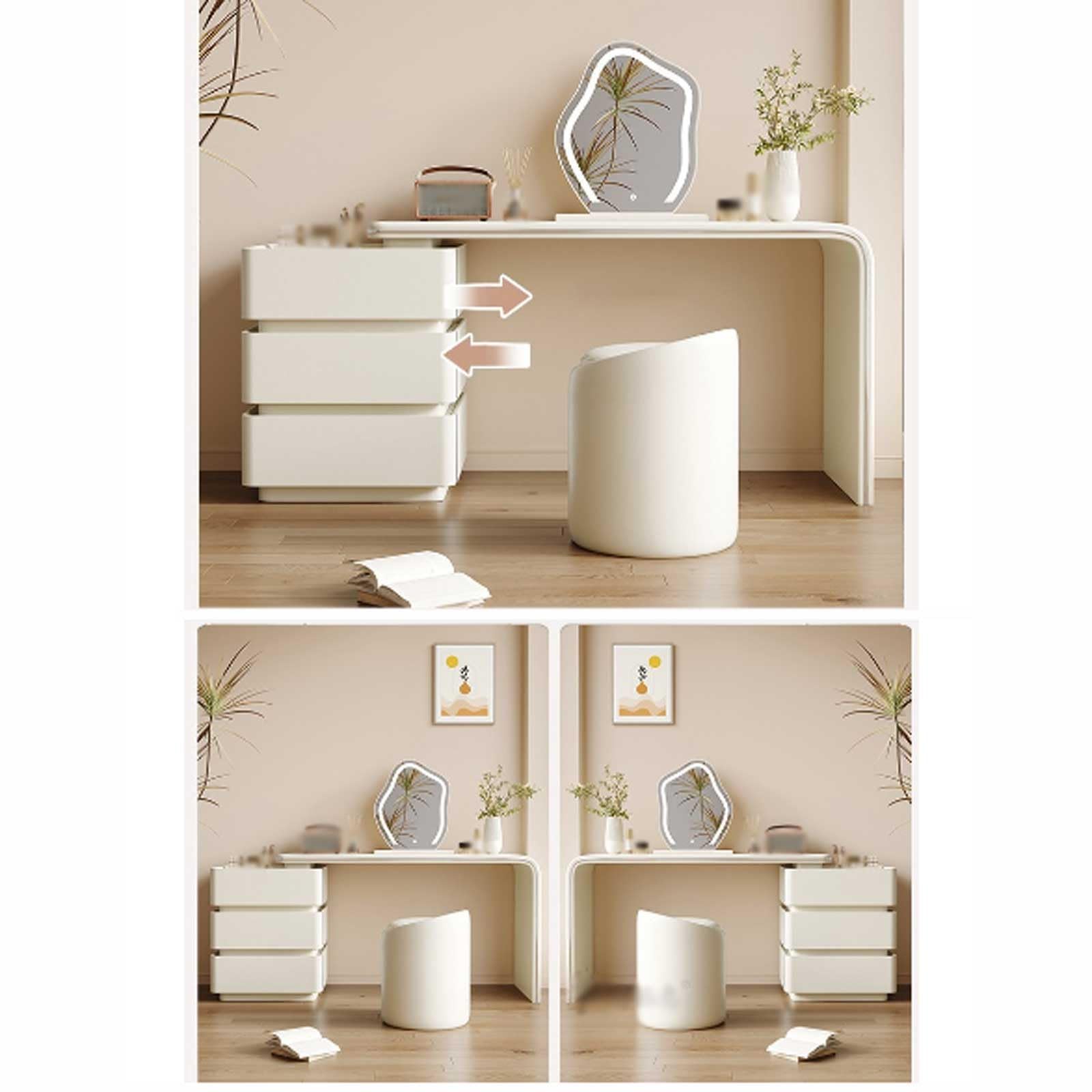 Schminktisch Schminktisch mit 3 Schubladen und Stuhl for Damen Stauraum(Orange,Mittel)