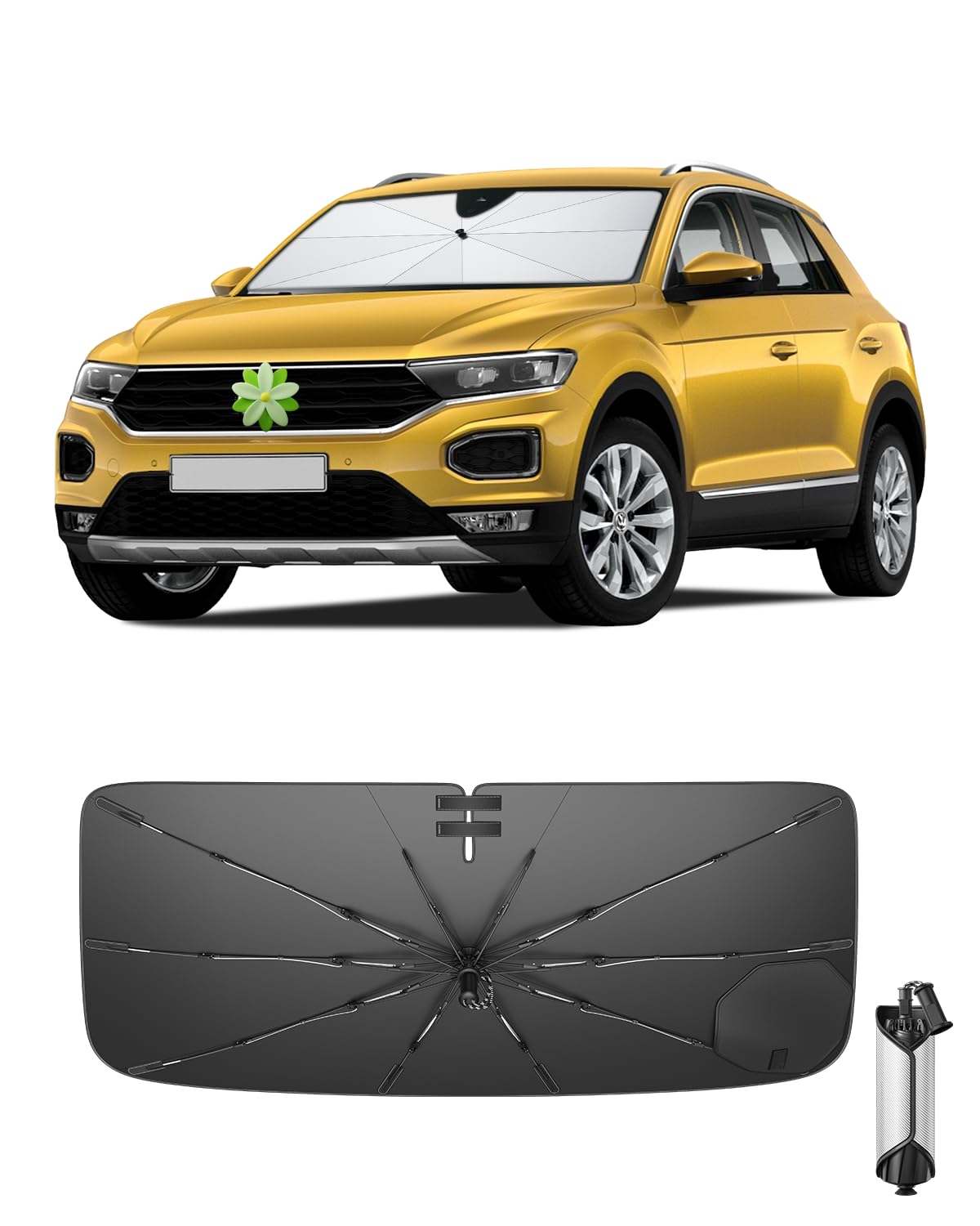 Ruiya 2026 Upgrade Parasol Coche Delantero Compatible con VW T-Roc 2018-2025, Paraguas Plegable Aislamiento Térmico, Protección UV, Accesorios para Parabrisas