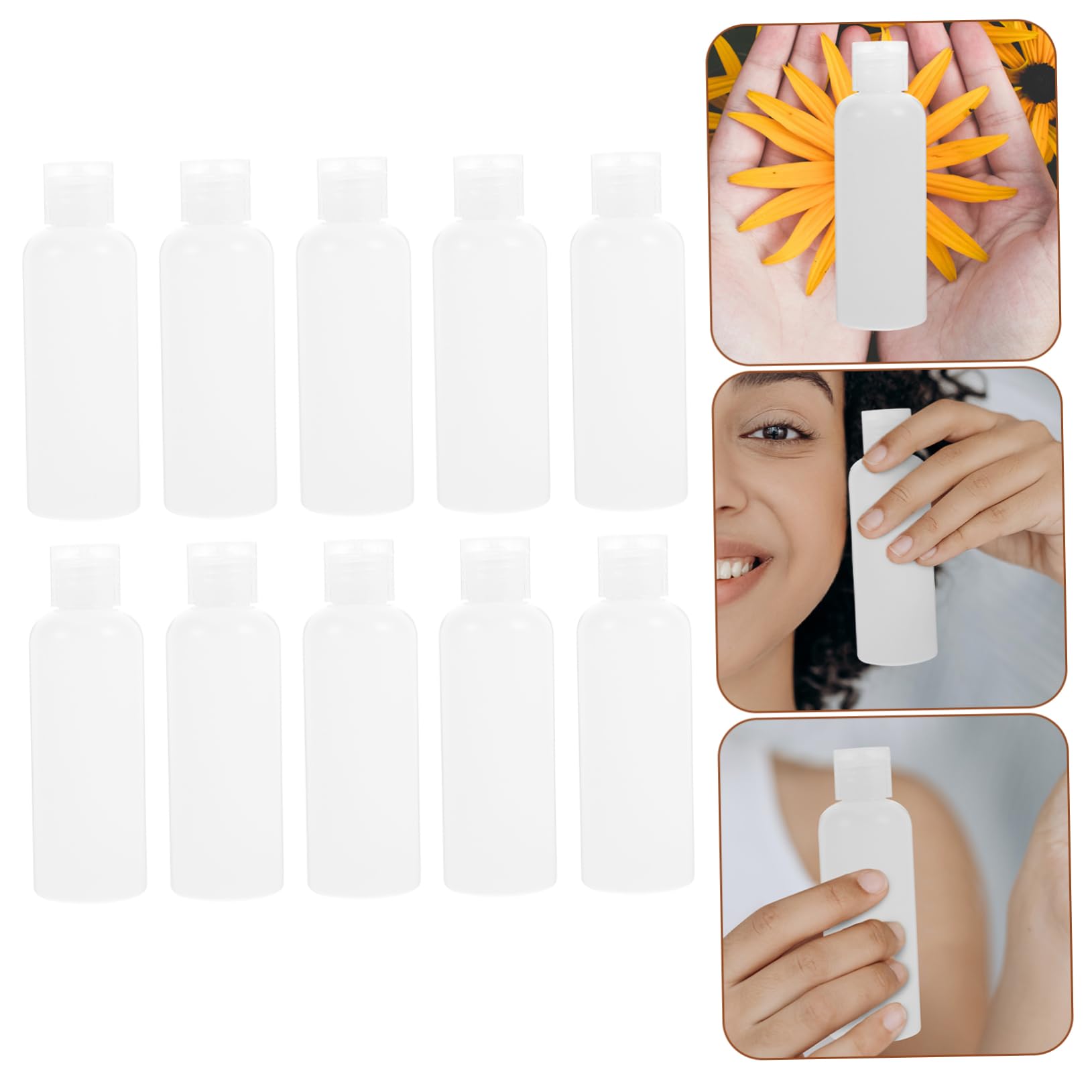 PACKOVE Bottiglie Vuote da Viaggio 100ml in Pe 50pezzi Bianche Coperchio a Scomparsa per Lozioni, Shampoo, Prodotti per Bagno