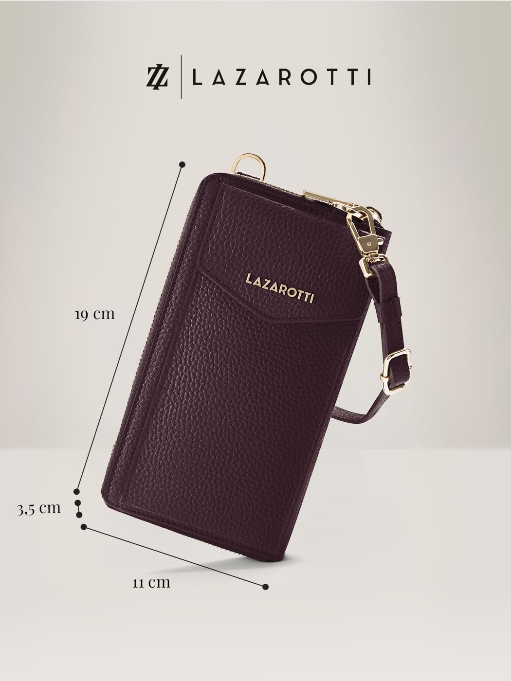 Lazarotti Bologna XL skórzany portfel damski i etui na telefon komórkowy (2 w 1), 16 przegródek na karty, do zawieszenia z ochroną RFID, 11 x 3,5 x 19 cm
