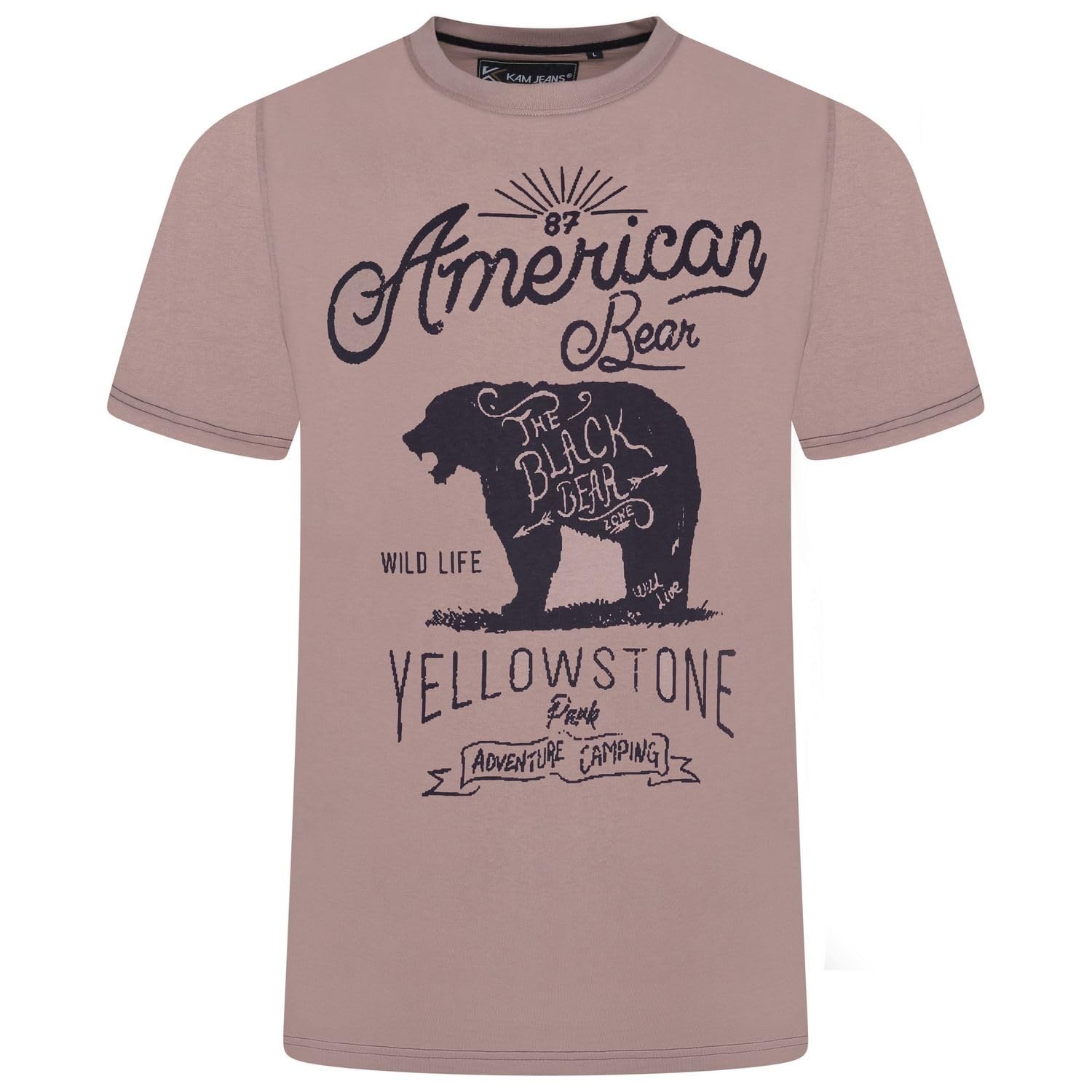 Kam Men's Mauve American Bear Printed T Shirt Cotton Tee Casual Plus Size 2XL-8Xl 5806 (Uk, Alpha, 6XL, Plus, Regular, )