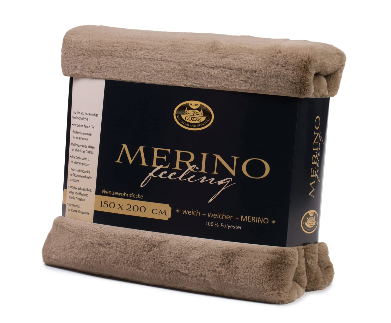 Gözze - Manta acogedora, tacto merino, reversible, alta densidad 600 g/m², 150 x 200 cm - Marrón Topo