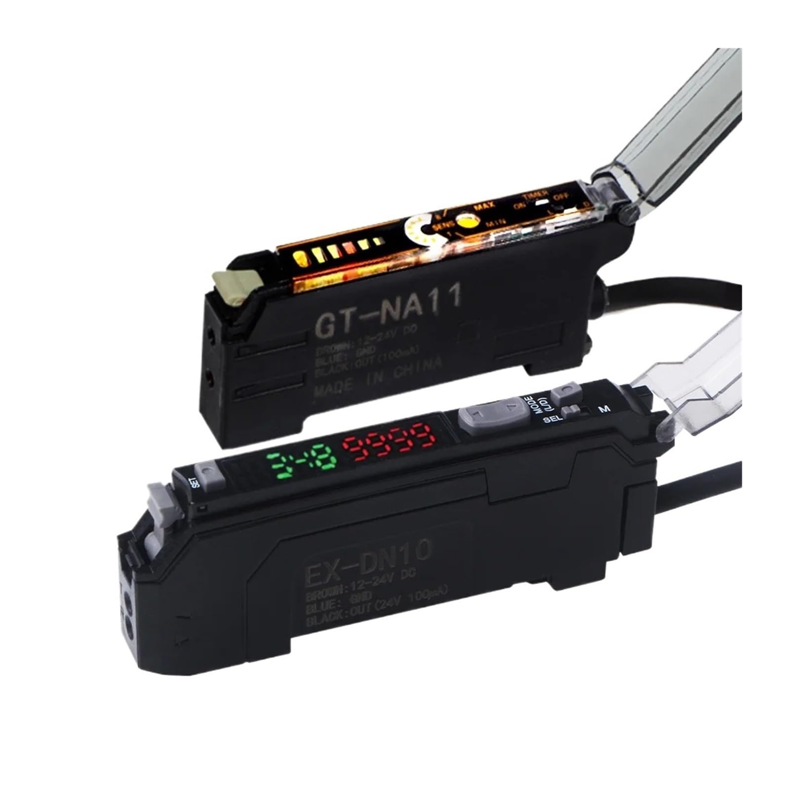 PEQYUACTE Fiber Optic Sensor Amplifier High Precision 10-30V DC 3-Wire NPN PNP NA11 Digital Display Photoelectric Switch(NA11 NPN)