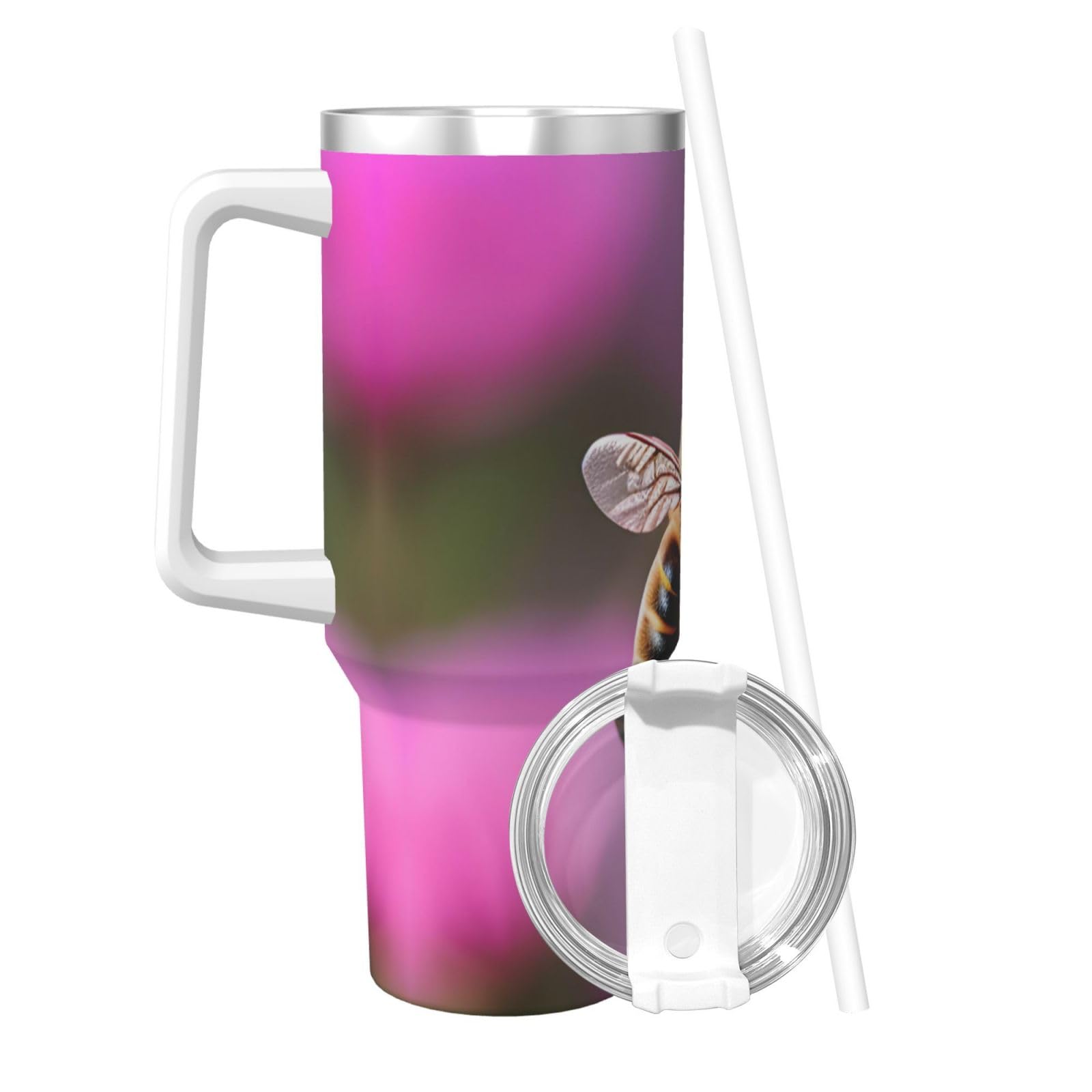 Bee Flying 1 Wasserflasche aus Edelstahl, doppelwandig, isoliert, mit Griff und Strohhalm-Deckel, 1,2 l