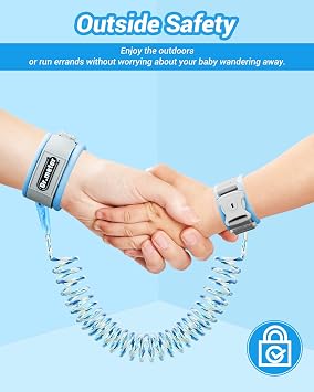 Dr.meter Kids Leash for Toddler, Reflective Anti Lost Wrist Link with Key & Lock, 8.2ft Safety Wristband Child Walking Harness for Supermarket Mall Airport Amusement Park Zoo Travel, Blue