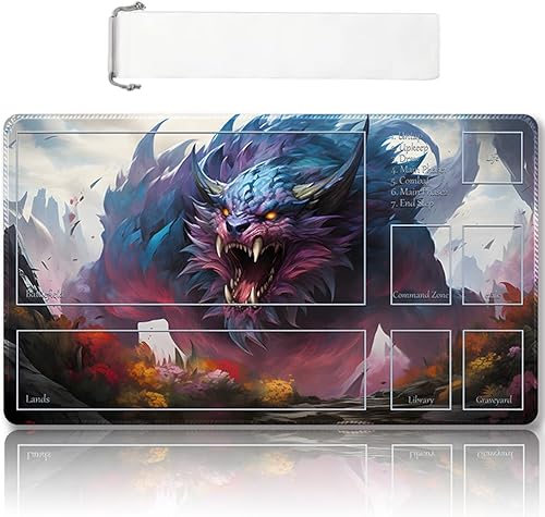 Tapete de juego MTG cosido de alta calidad con zonas y respaldo de goma antideslizante, tapete de juego TCG para MTG y otros juegos de cartas,