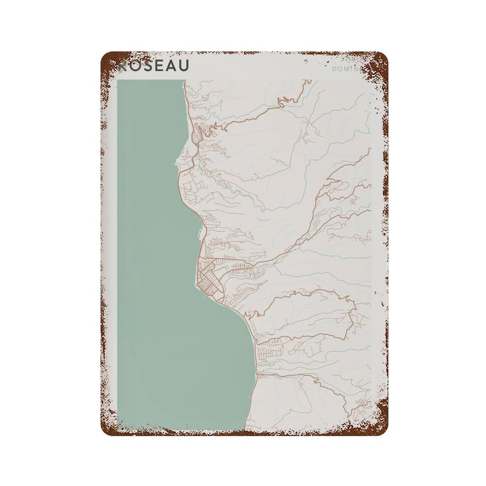 xiaoxiaoshen Roseau Map Dominica Travel Gift Farmhouse Decor Wall Decor Art Metal Tin Poster Modern Home Decor Art Home Bar Shop Decorations Vintage Sign 40x30cm