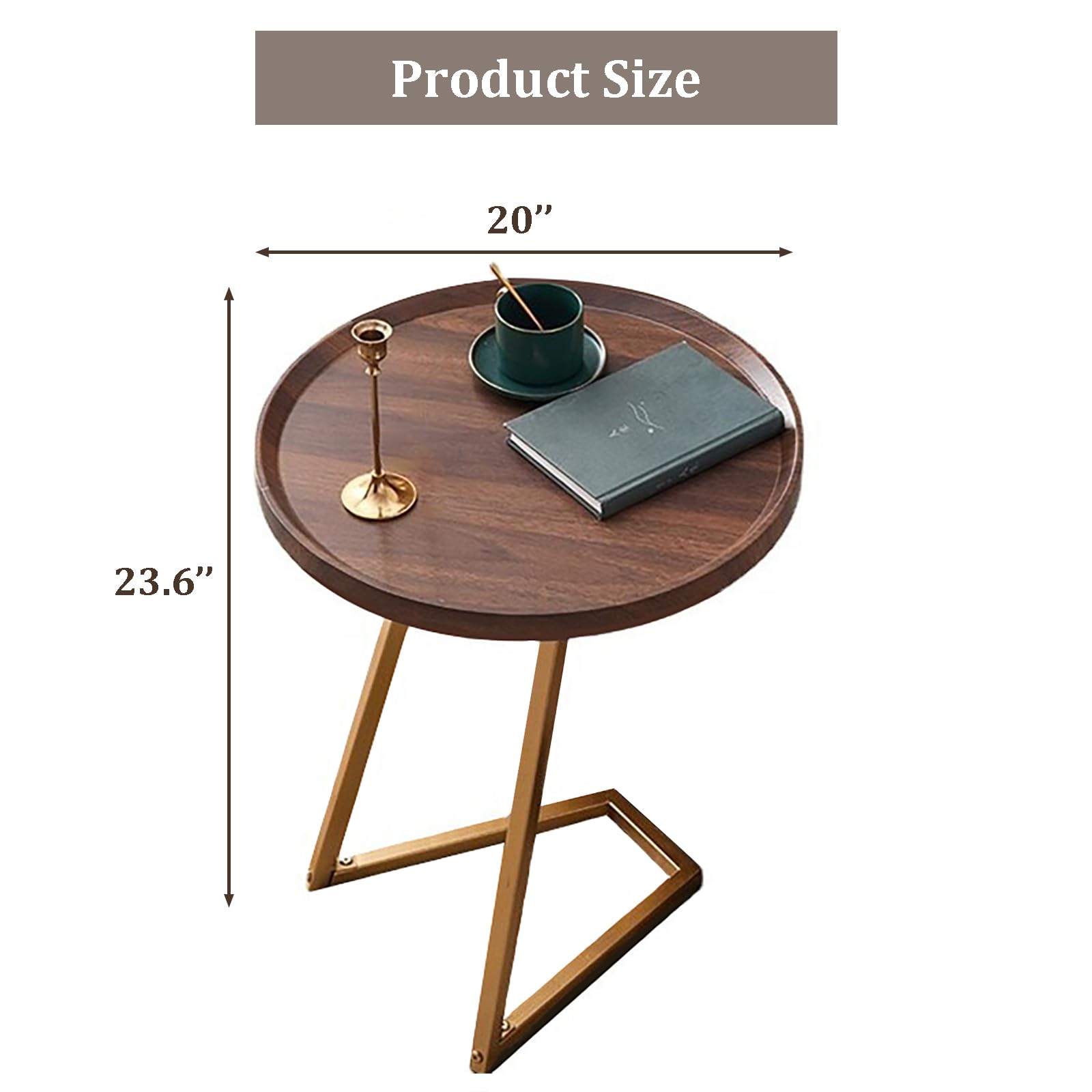 Table d'appoint en Forme de C, Table de canapé coulissante sous Un Petit côté pour canapé, Plateau TV, Salon, Chambre à Coucher, lit, Meubles Modernes, Noyer