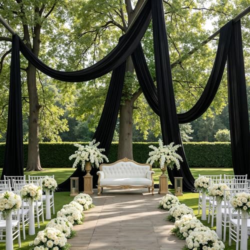 2 Panels 5ft(W) x 20ft(H) Black Ceiling Drapes for Wedding