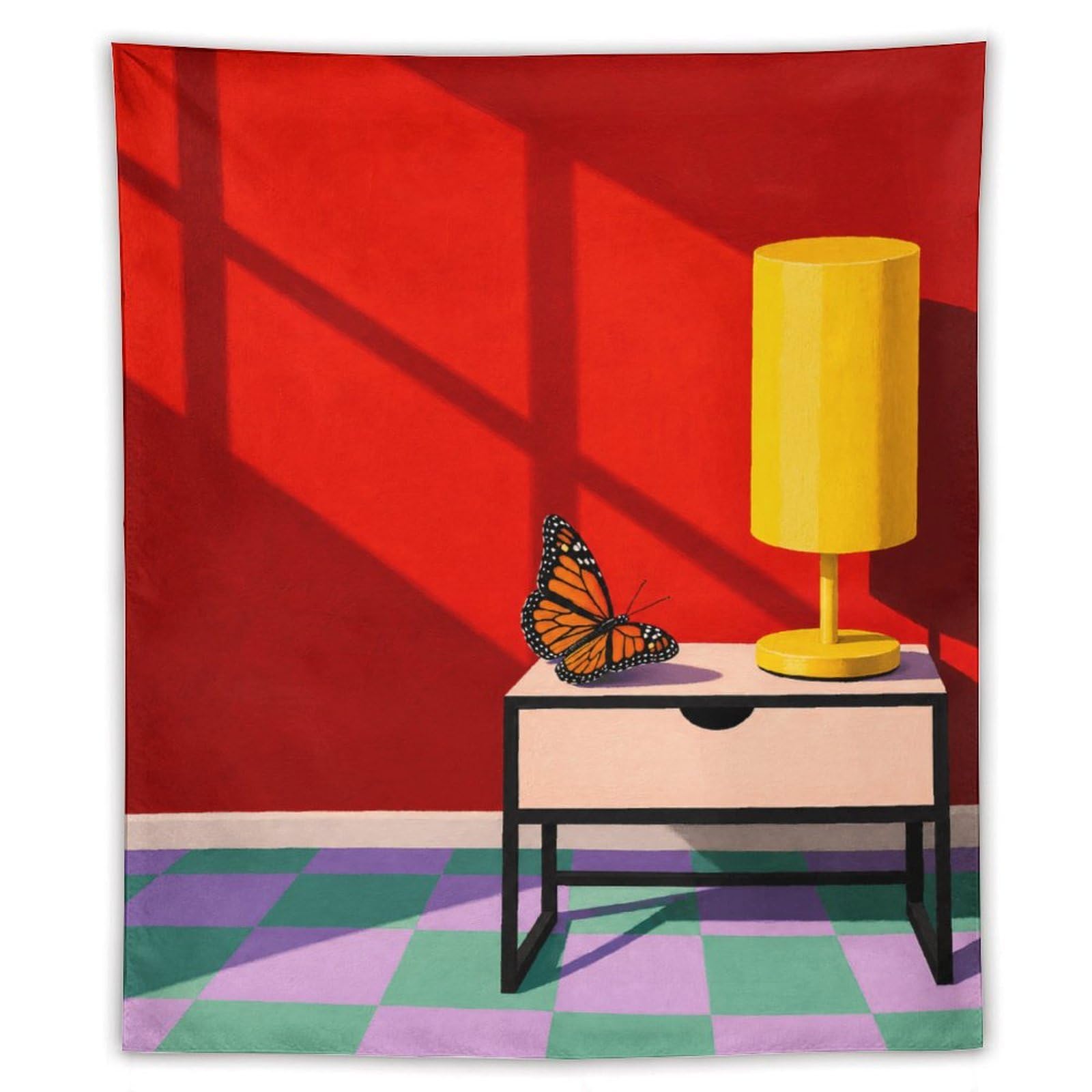 H3B8U2Y5 Butterfly on Lamp Wall Tapestry, Impressionist Style, Sofa Area