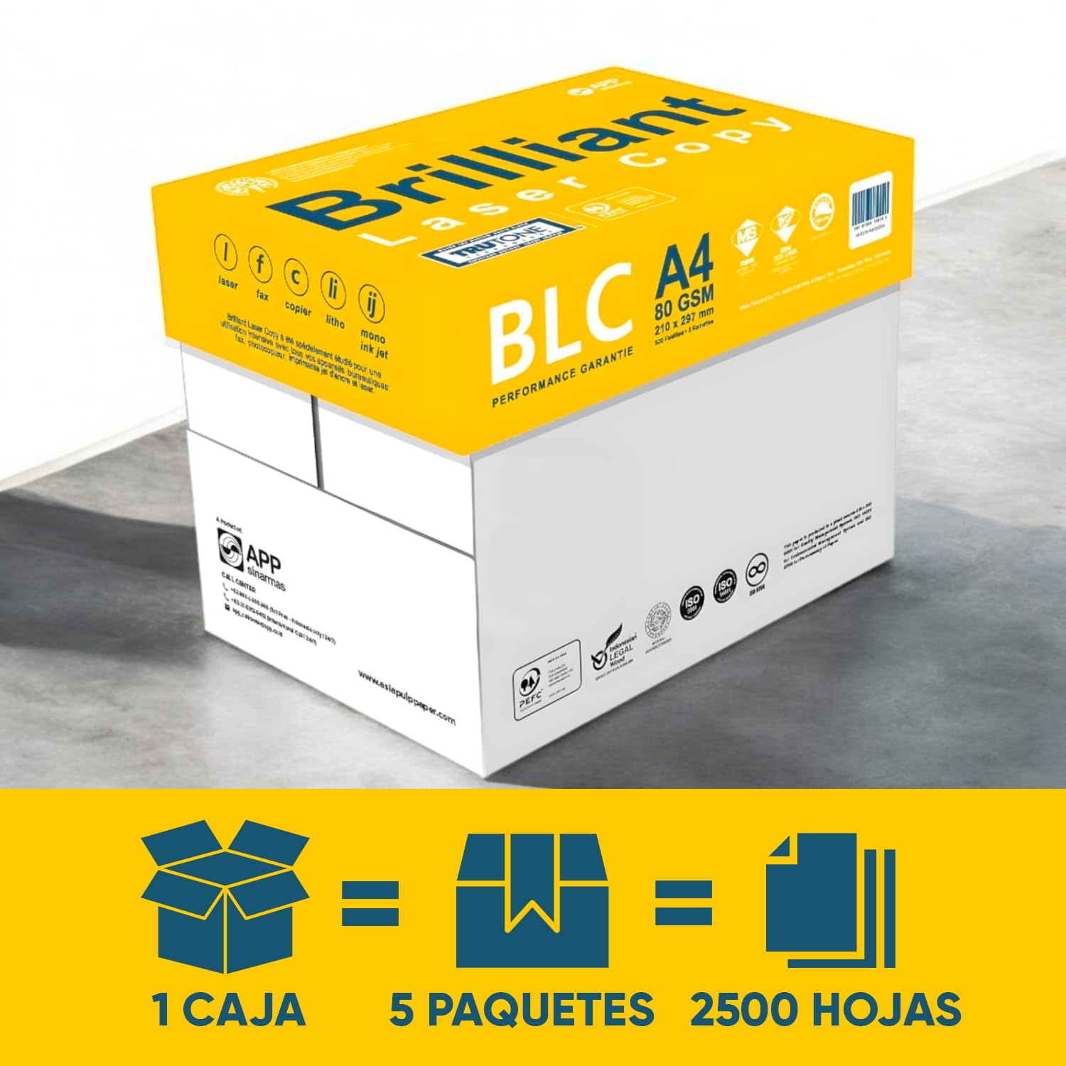 Folios a4 80gr 500 Hojas por Paquete (5 por Caja) - Papel Impresora A4 Multiusos - Hojas Blancas Fotocopiadora - Paquete de Folios Paper - Ideal Imprimir y Escribir (2500, 1 Caja)