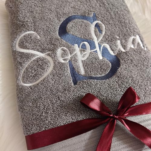 Handtuch bestickt mit Monogramm Großbuchstabe Initiale und Name personalisiertes Saunahandtuch Geschenk Geburtstag Frau Badetuch Duschtuch Mann Waschlappen Gästetuch mit Personalisierung Bestickung