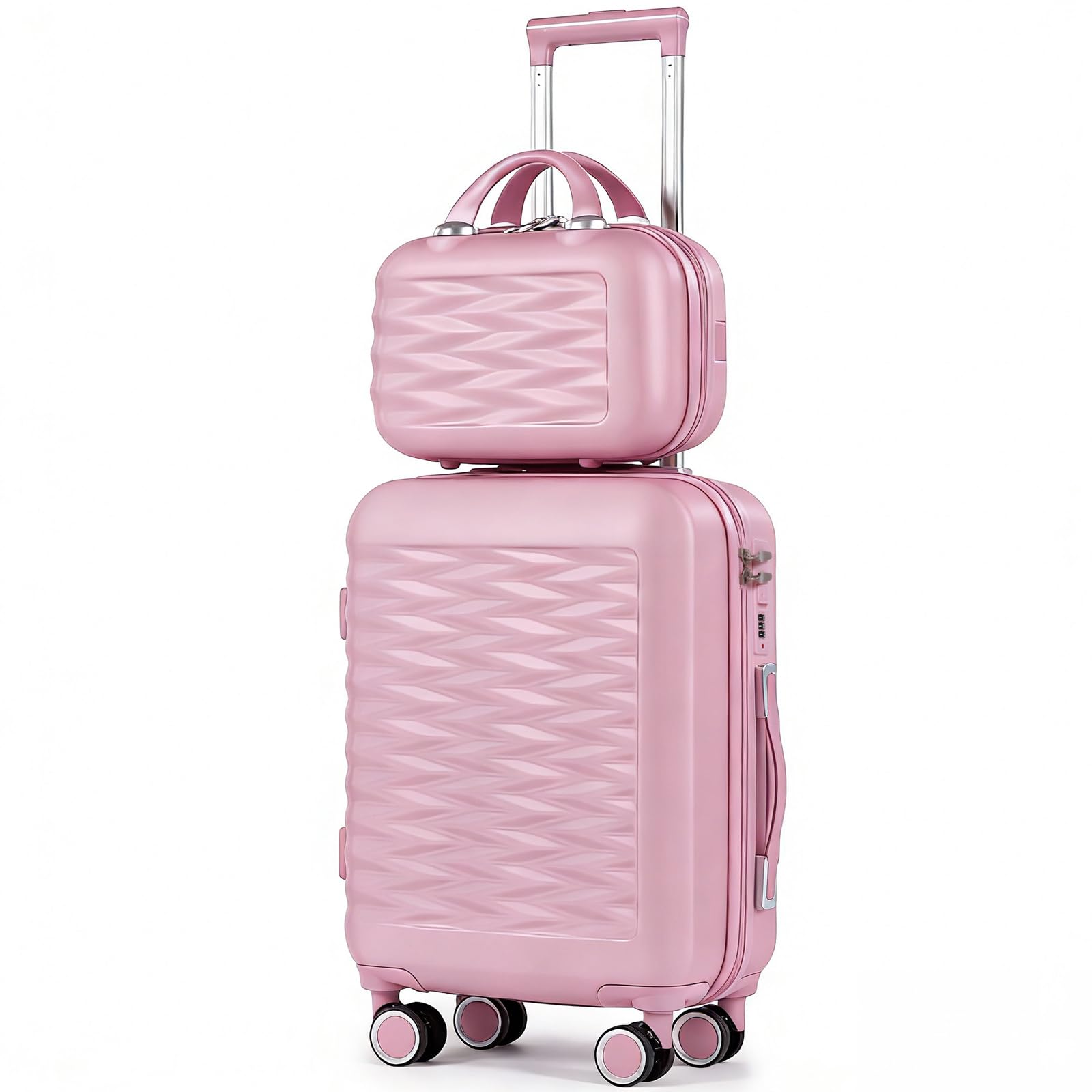 H.yeed 20 Zoll Handgepäckkoffer mit 12 Zoll Kosmetikkoffer, Leichtgewicht-Hartschale aus ABS, Trolley Reisekoffer mit 4 Doppelrollen, Rosa, 2-teilig