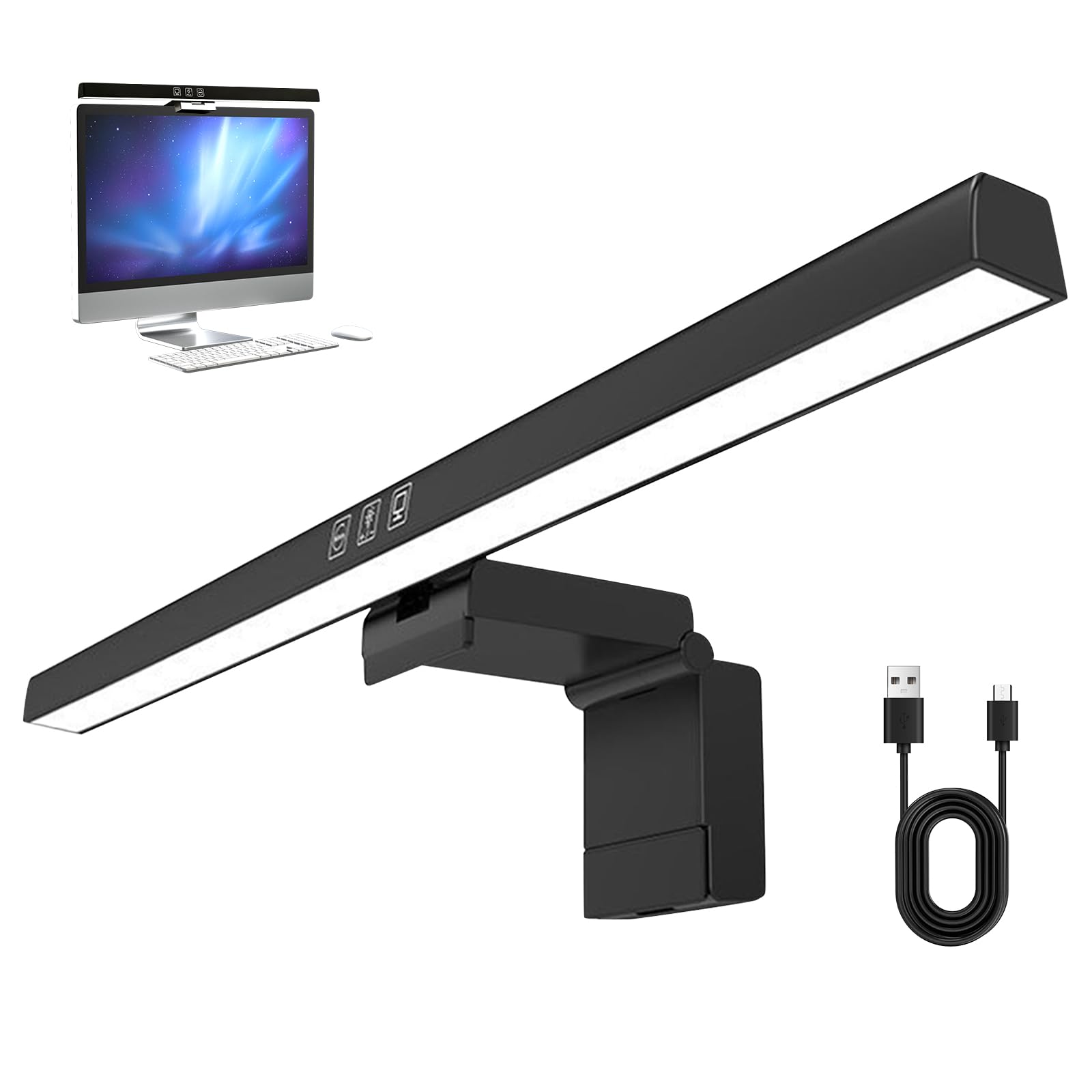 Lampe de moniteur d'ordinateur 40 cm avec contrôle tactile, lampe d'écran avec lumière anti-bleue, lampe de bureau LED USB avec luminosité réglable en 3 températures de couleur pour ordinateur, bureau
