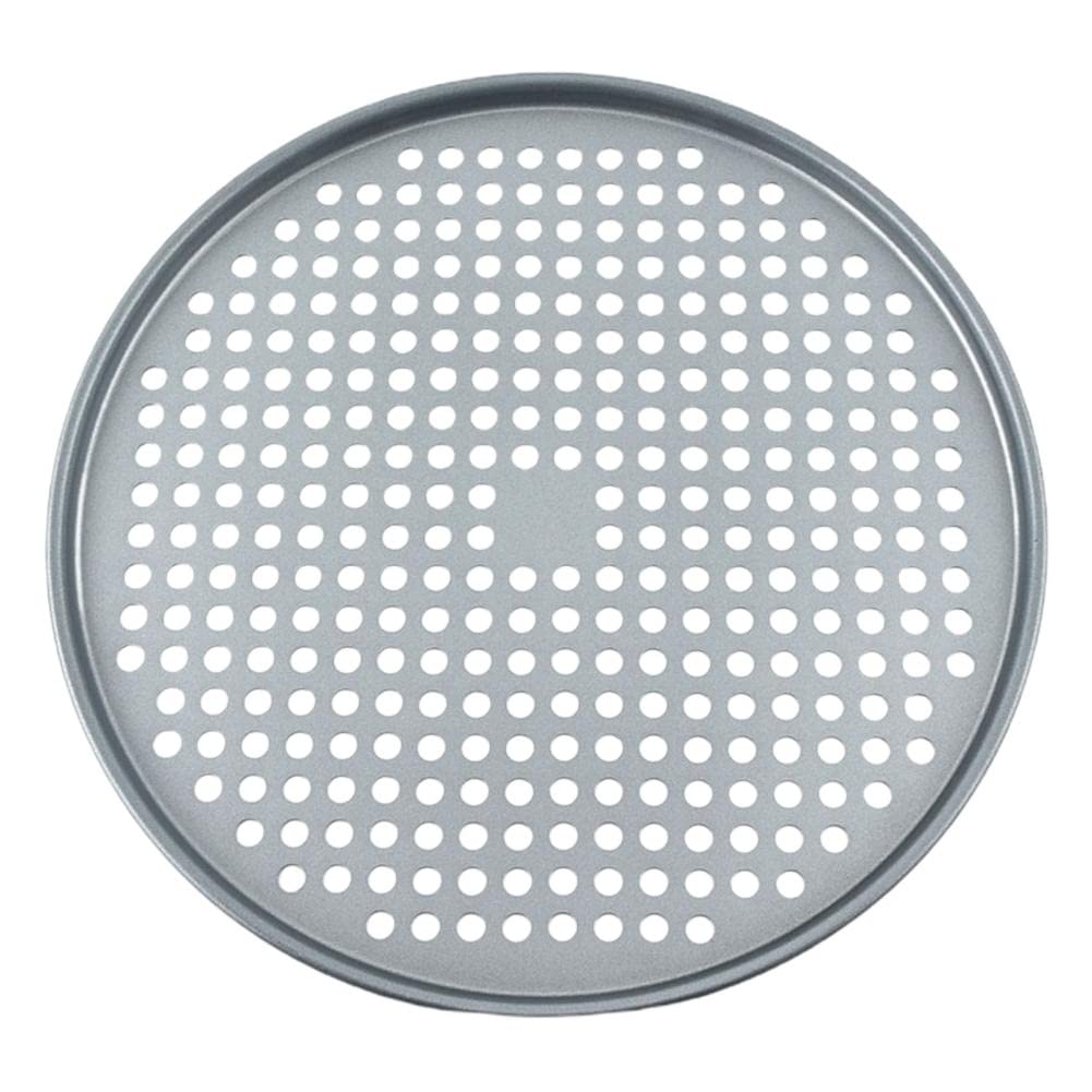 Bandeja para Pizza Redonda de 37 cm, Antiadherente, de Acero Inoxidable, con Orificio de ventilación, Gris Oscuro y Gris Claro.