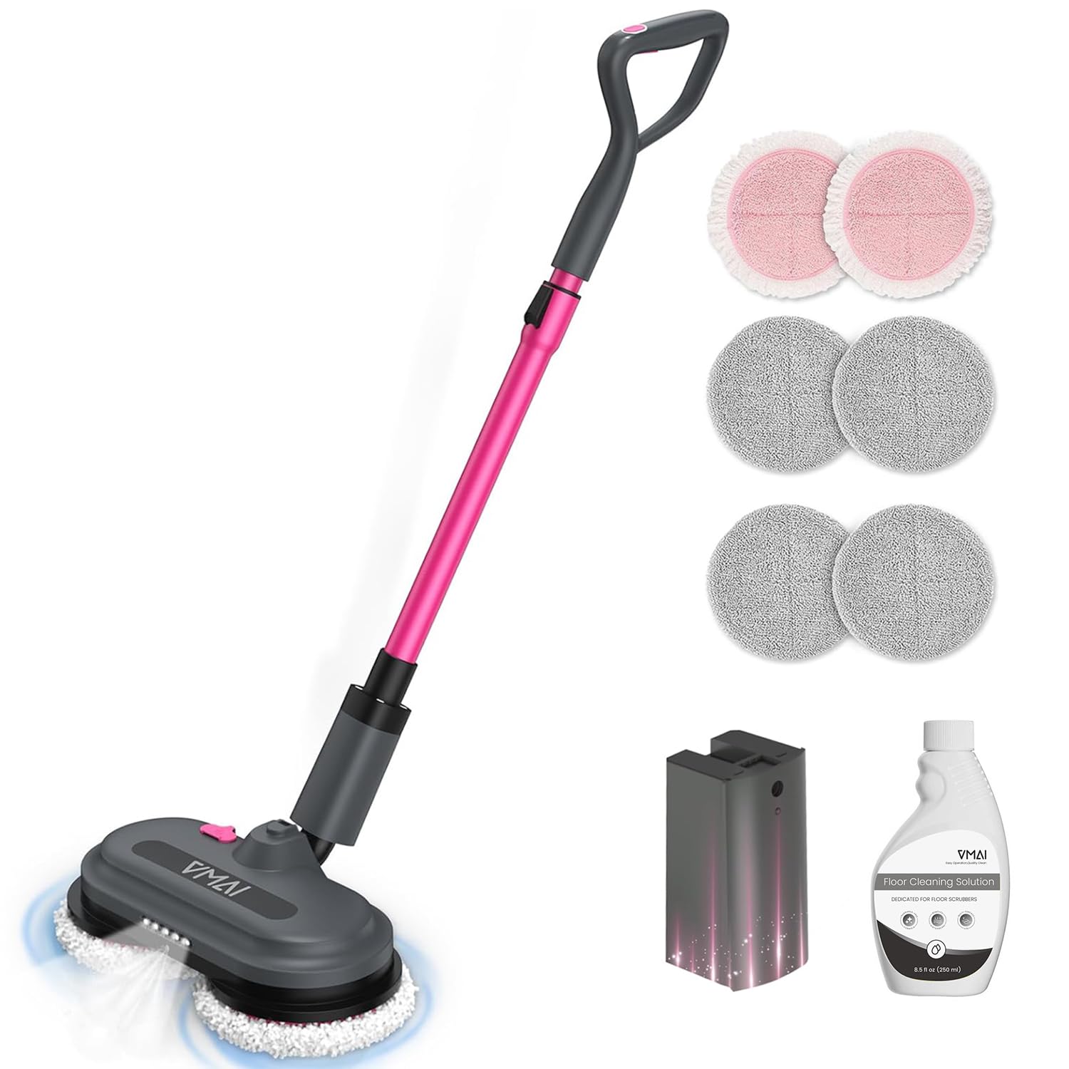 VMAI Cordless Electric Mop for Floor Cleaning, Self-Propelled Spin Mop with LED Headlight & Water Spray, Up to 60 Mins Detachable Battery, 300ML Tank for Hardwood Tile Laminate Marble Floor