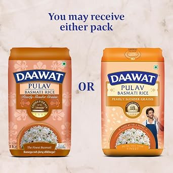Daawat Pulav Basmati Rice | Naturally Aged Long & Slender Grains | Fluffy Non-Sticky Texture | Perfect for Pulav & Everyday Meals, 1 kg (2.2 lb)