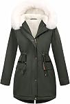 AFFA Women's Winter Warm Fleece Lined Parka Jacket Thickened Drawstring Hooded Sherpa Coat with Detachable Fur