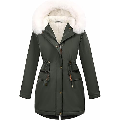 UMIPUBO Women's Winter Parka Fleece Lined Jacket Thicken Puffer Coat with Removable Fur Trim Warm Anoraks Outwear with Hood