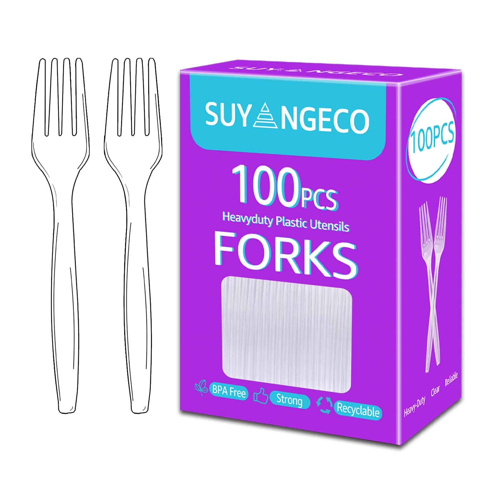 [100 Count] Heavy Duty Clear Plastic Forks Disposable Plastic Fork Bulk Utensils Reusable Cutlery Set Thick Plasticware Silverware for Party,Every Day