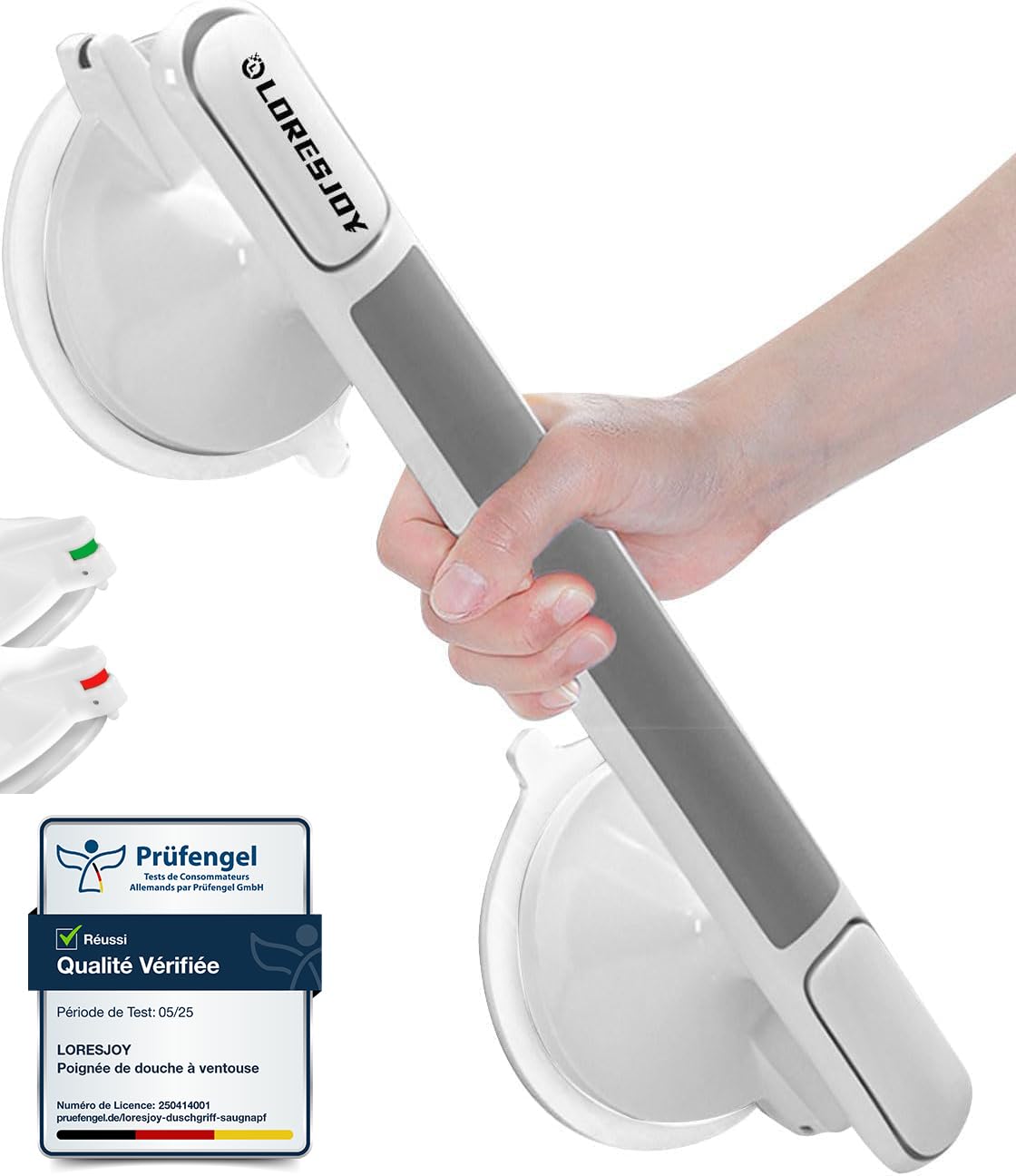 Barras de Agarre para Baño, Asa de Seguridad para Baño con Ventosa, Agarrador Duchas Personas, Seguridad para Ancianos, No Requiere Perforación, Ducha de Apoyo (1pcs)