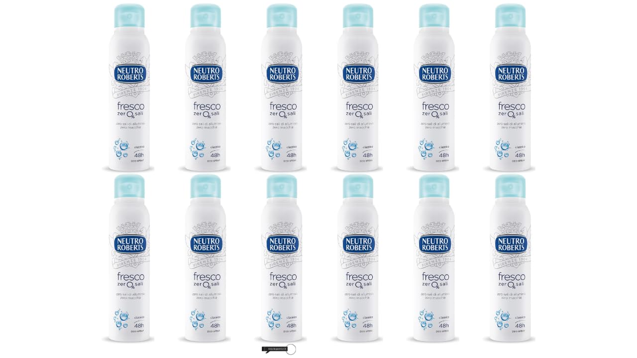 12X Neutro Roberts Fresco Deo Spray ohne Aluminiumsalze, 48h Schutz, Zero Flecken, 150 ml,+ Italy Shop Service Kostenloser Schlüsselanhänger
