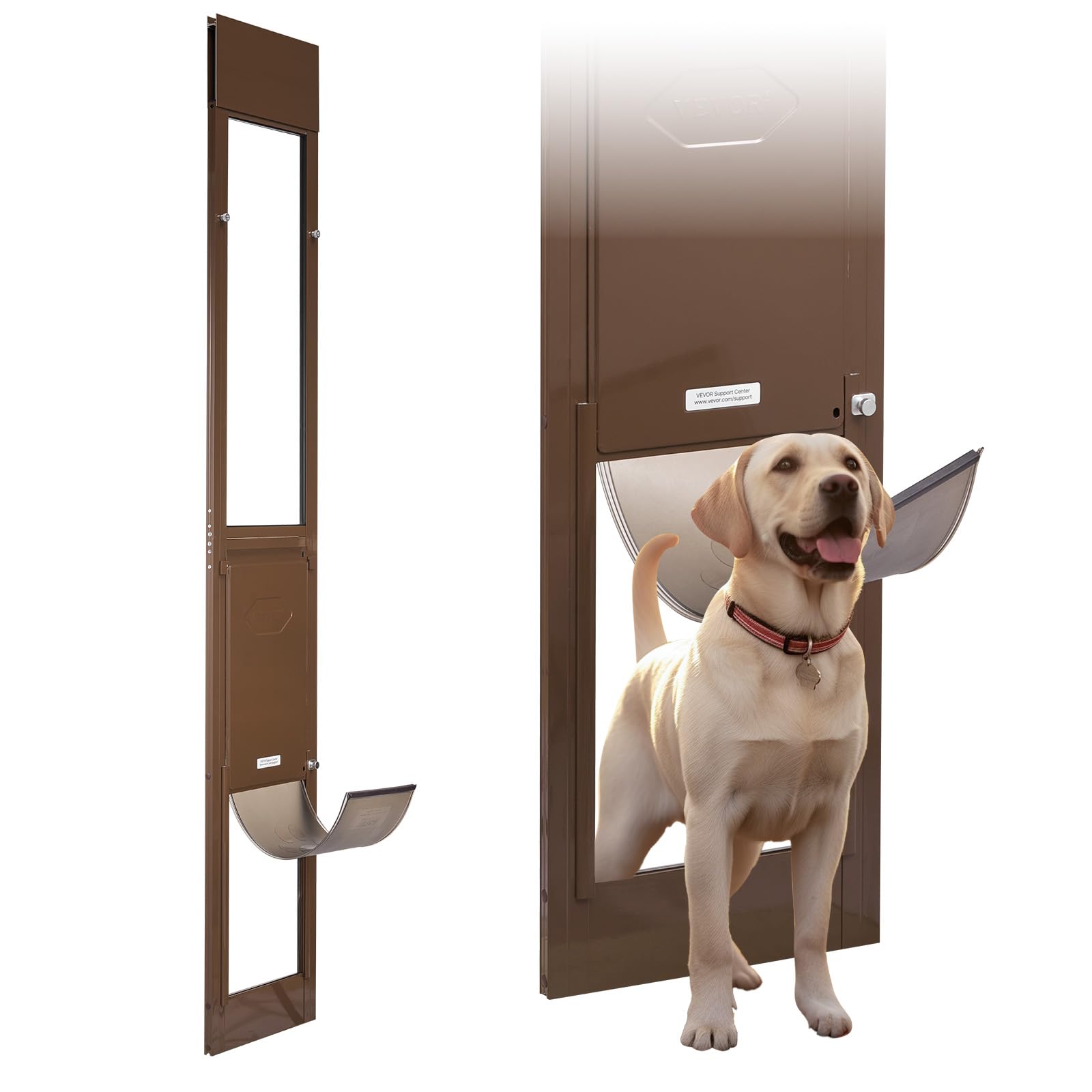 VEVOR Chatière pour Chien et Chat pour Porte Coulissante en Verre, Porte pour Animaux de Compagnie Hauteur Réglable 1927-​2040 mm, Trappe pour Chien avec Battant Taille L 260,​4x412,​8 mm, Cadre en Alu