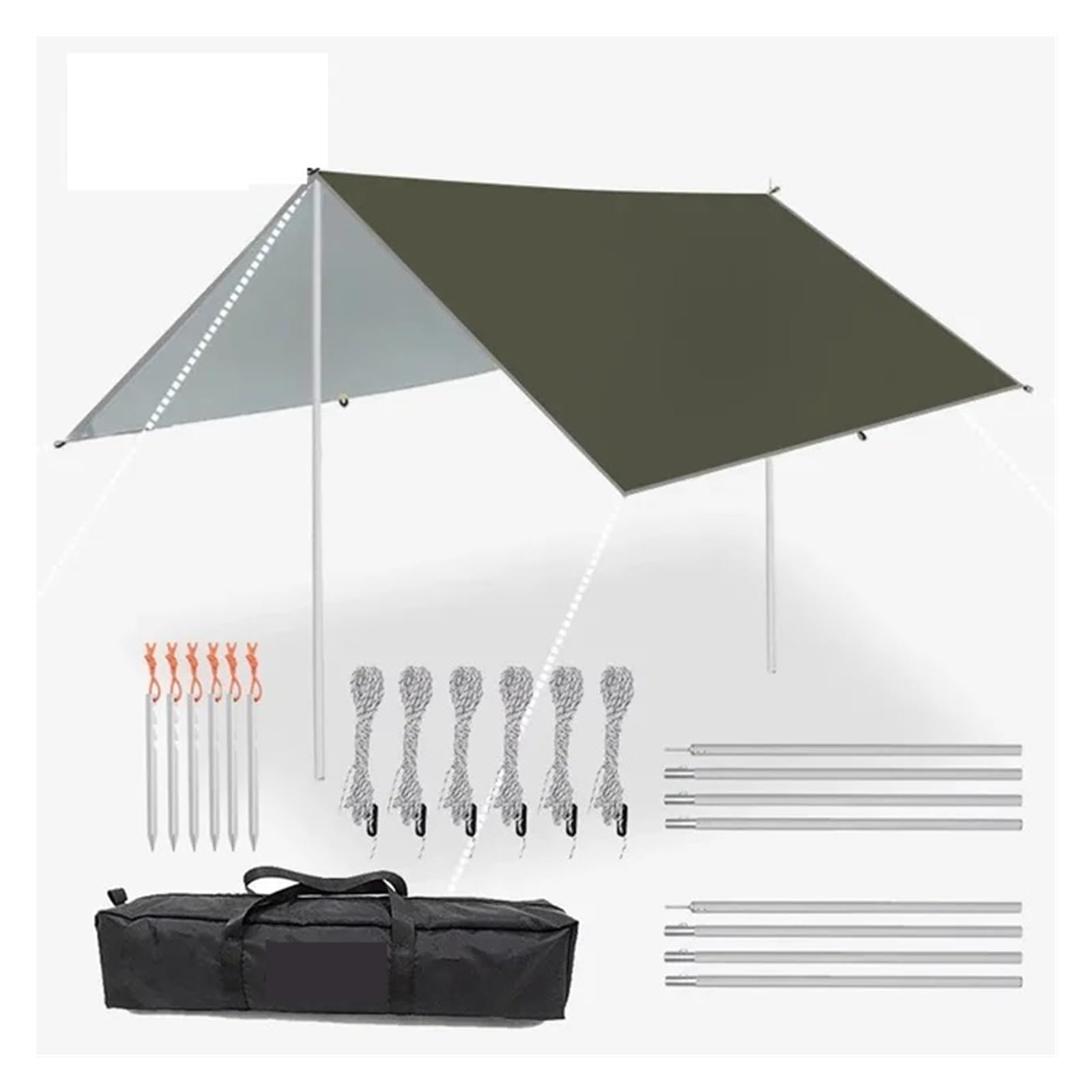 Tent tarp 5x3m 4x3m 3x3meters Waterproof Tarp Tent Shade Ultralight Garden Canopy Sunshade Outdoor Camping Awning Tourist Beach Sun Shelter 4x4(Olive Green Tarp Set,3X3meter)