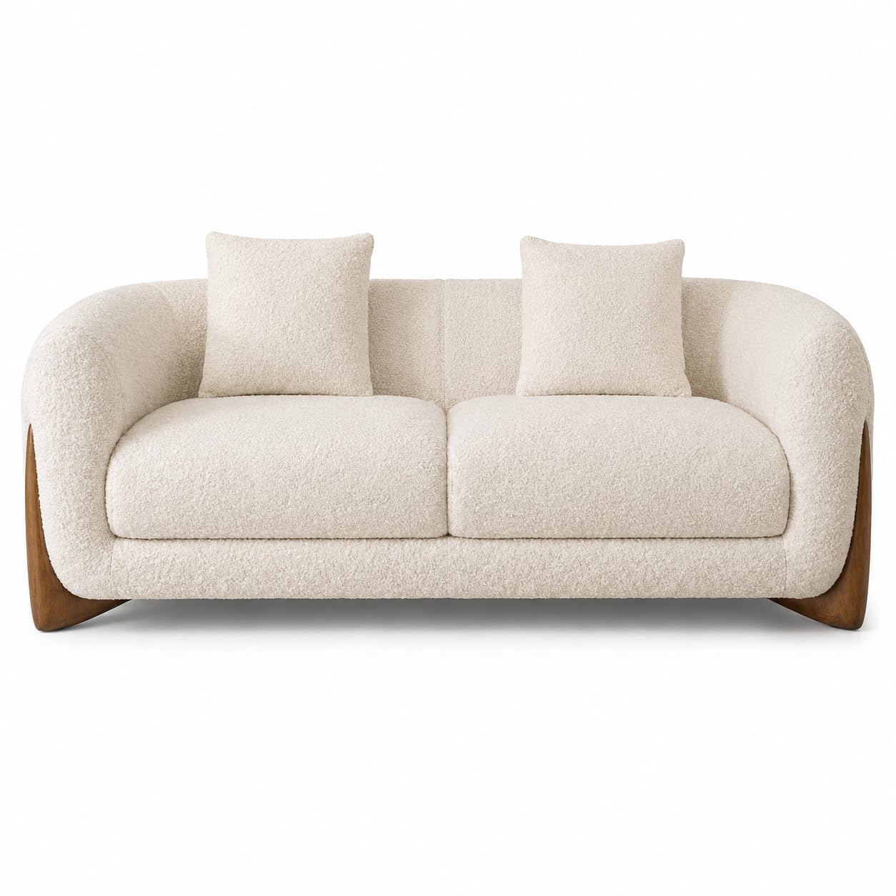 Modern 2 Seater Boucle Teddy Fabric Sofa with Pillows | Soft Curved Loveseat Couch for Living Room, Hallway, Office, Lounge & Covered Garden Seating | Premium Cream Fabric Sofa-image-5