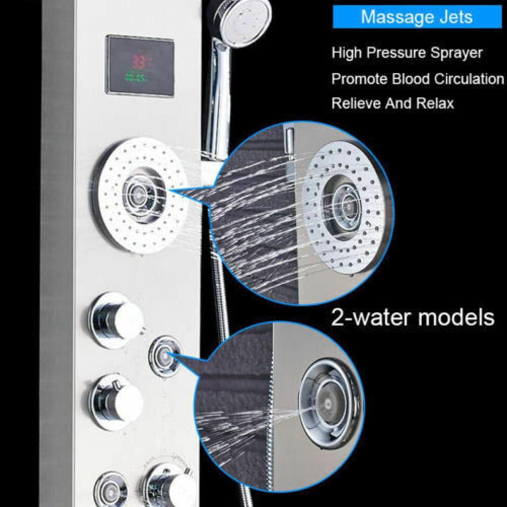 Stainless Steel LED Shower Panel Brushed Nickel rain Tower Massage Nozzle
