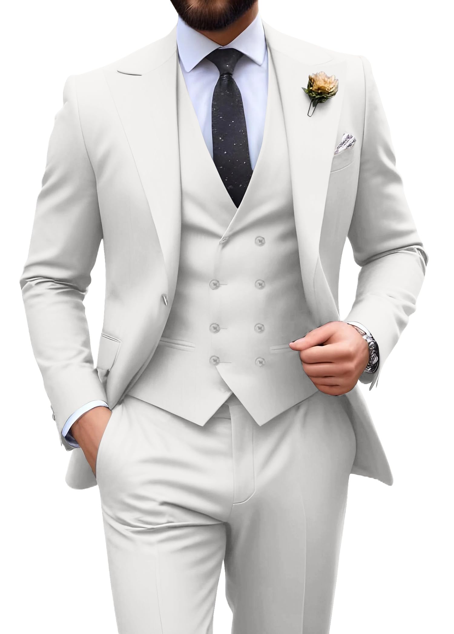 Mens Suit Slim Fit 3 Piece Double Breasted Suit Men Formal Wedding Tuxedo