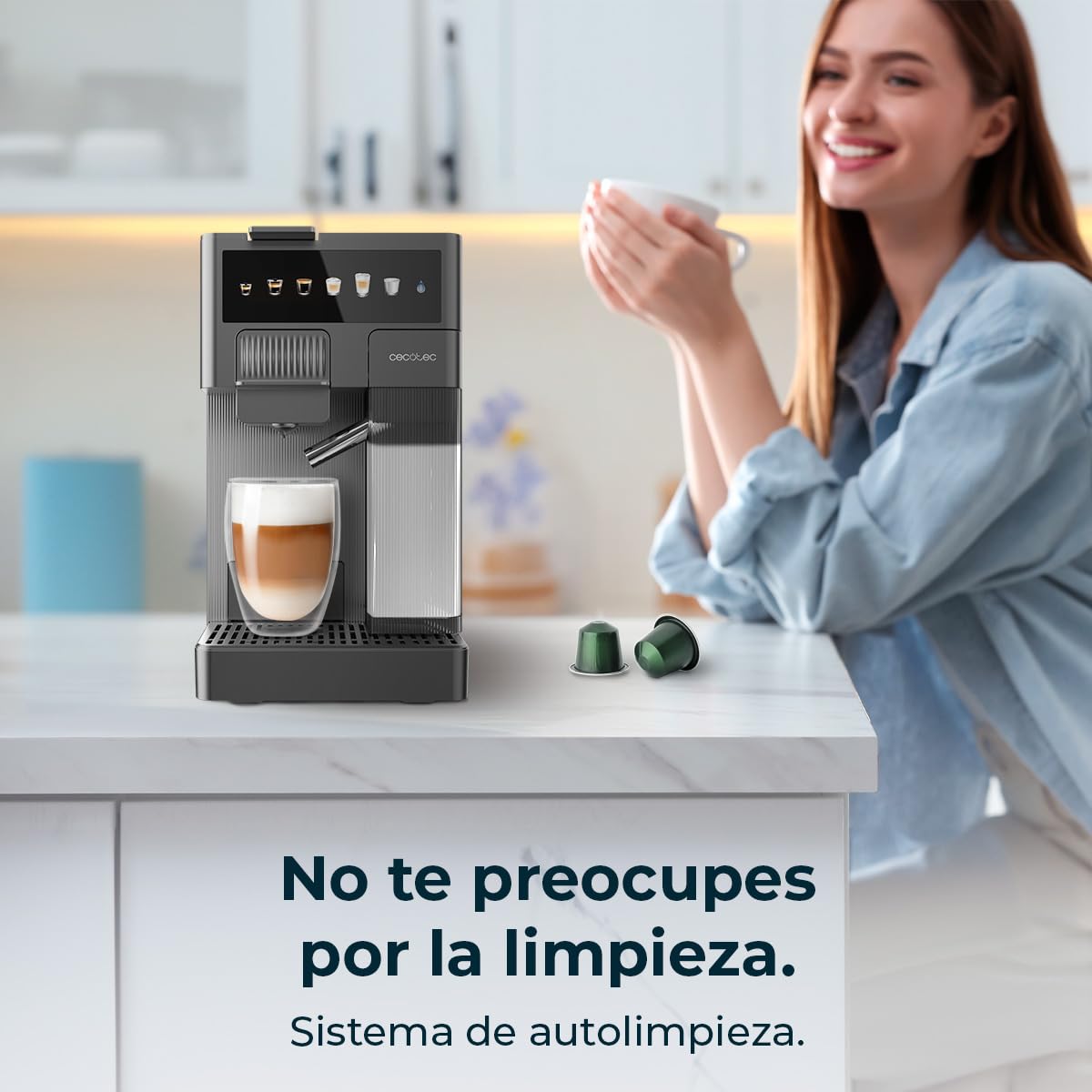 Cecotec Kompakte Espresso-Kaffeemaschine mit Milchbehälter FreeStyle Latte. 1350W, 20 Bar, kompatibel mit gemahlenem Kaffee, Dolce Gusto, Nespresso und K-fee, 1,6L Wassertank und 400ml Milchbehälter