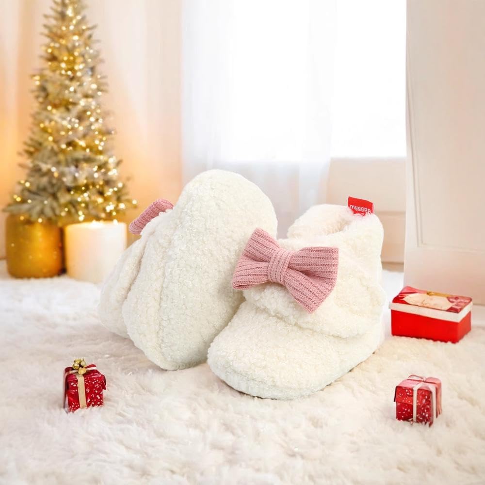Ohwawadi Chaussons en polaire pour bébé garçon et fille avec fond doux et chaud Motif dessin animé, A04 blanc., 0-6 mois