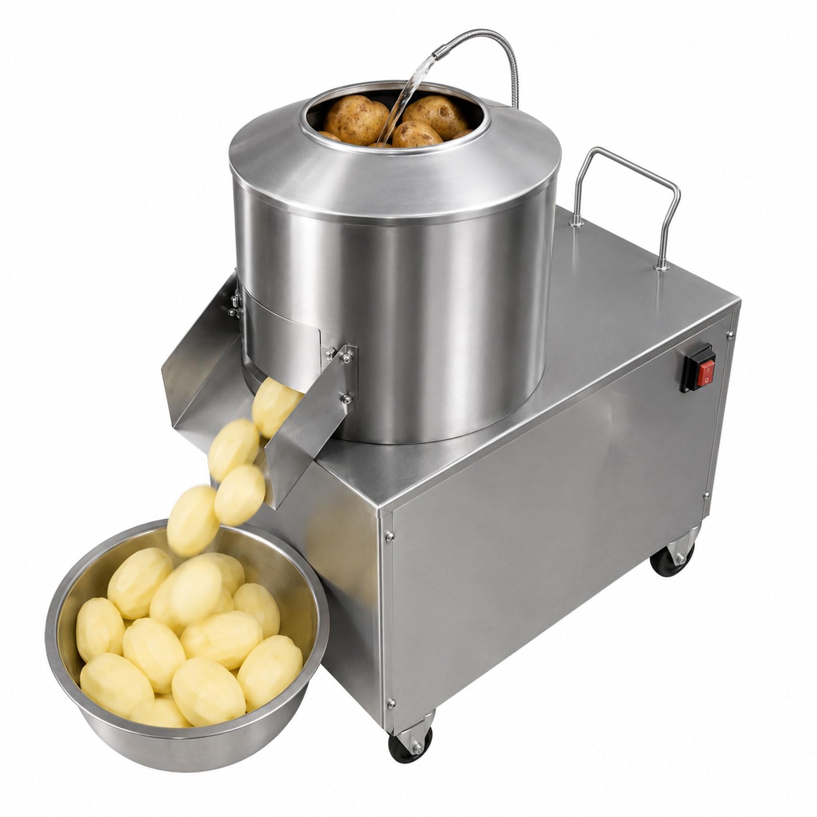 10–15 Kg Peladora De Patatas Profesional Eléctrica 1500w, Máquina Peladora De Verduras De Raíz En Acero Inoxidable, con Manguera De Enjuague, Canal De Descarga Y Ruedas