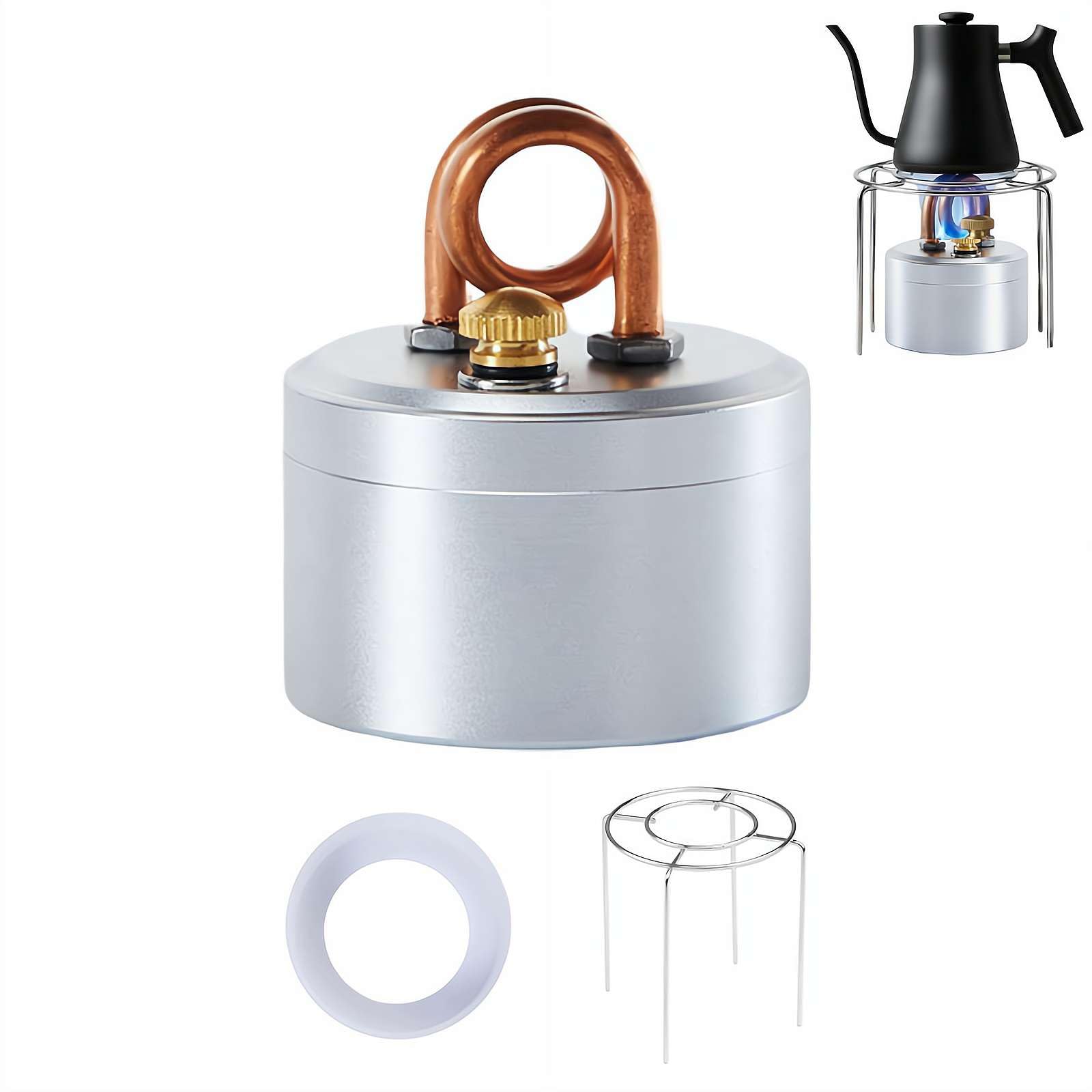 Mini Alcohol Camping Stove with Non-Slip Rubber Ring,Foldable Stand,Windproof Fast-Heating Spirit Burner for Outdoor Cooking,Camping,50ml Capacity,2.9x2.2in (Silvery-B)