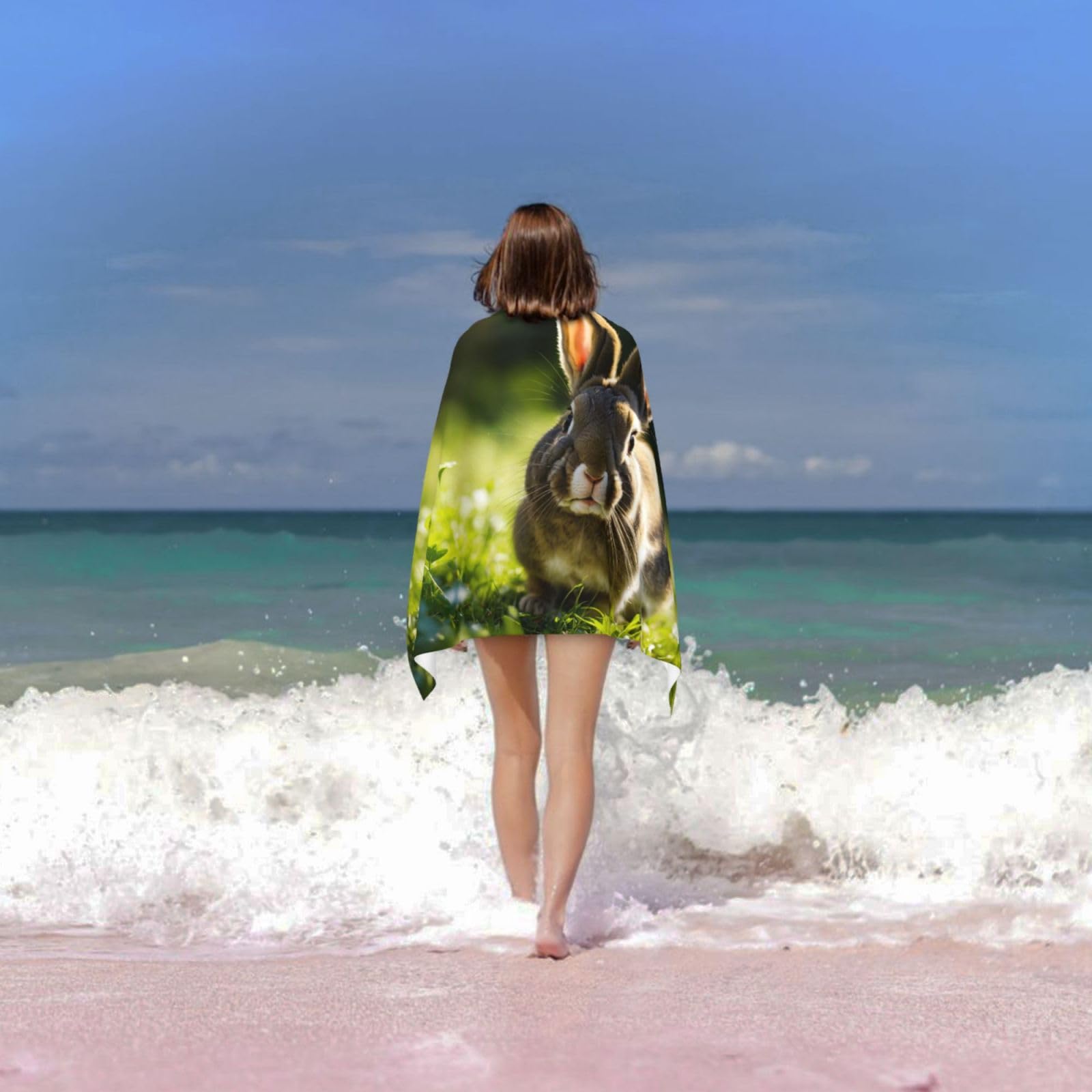 Toallas de playa de gran tamaño con estampado de conejitos y conejos, de secado rápido, suaves, ligeras, regalo de viaje