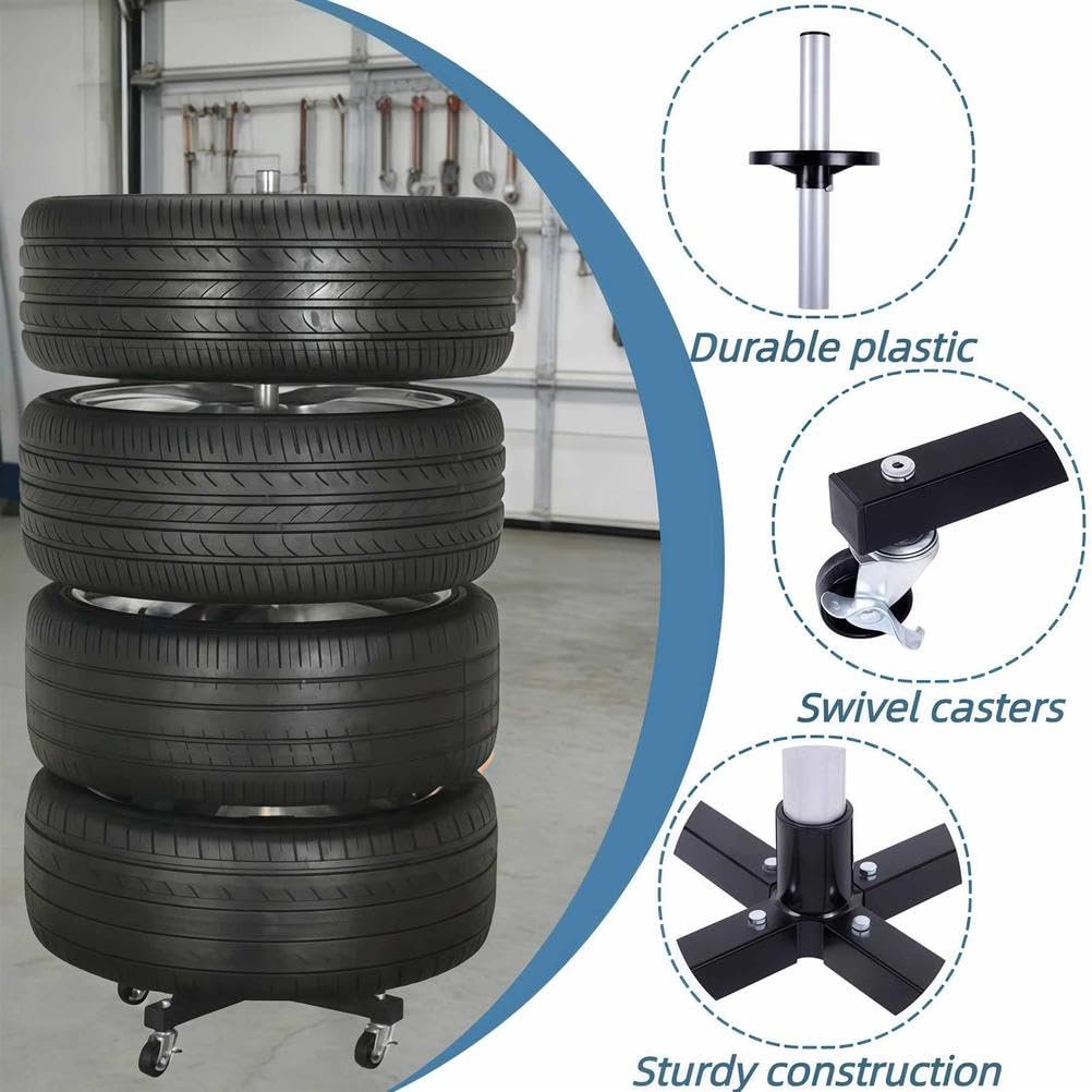 Soporte de almacenamiento de neumáticos resistente con ruedas, organizador de garaje que ahorra espacio para neumáticos de coche, SUV, camión