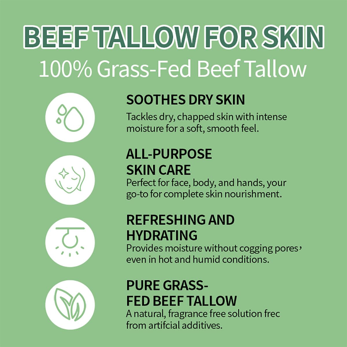 3 pcs Organic Grass-Fed Tallow (Beef Tallow) & Honey Cream (360g/12.6oz) | Whipped Lightweight Texture for Face & Body | Deep Hydration, Non-Comedogenic Formula