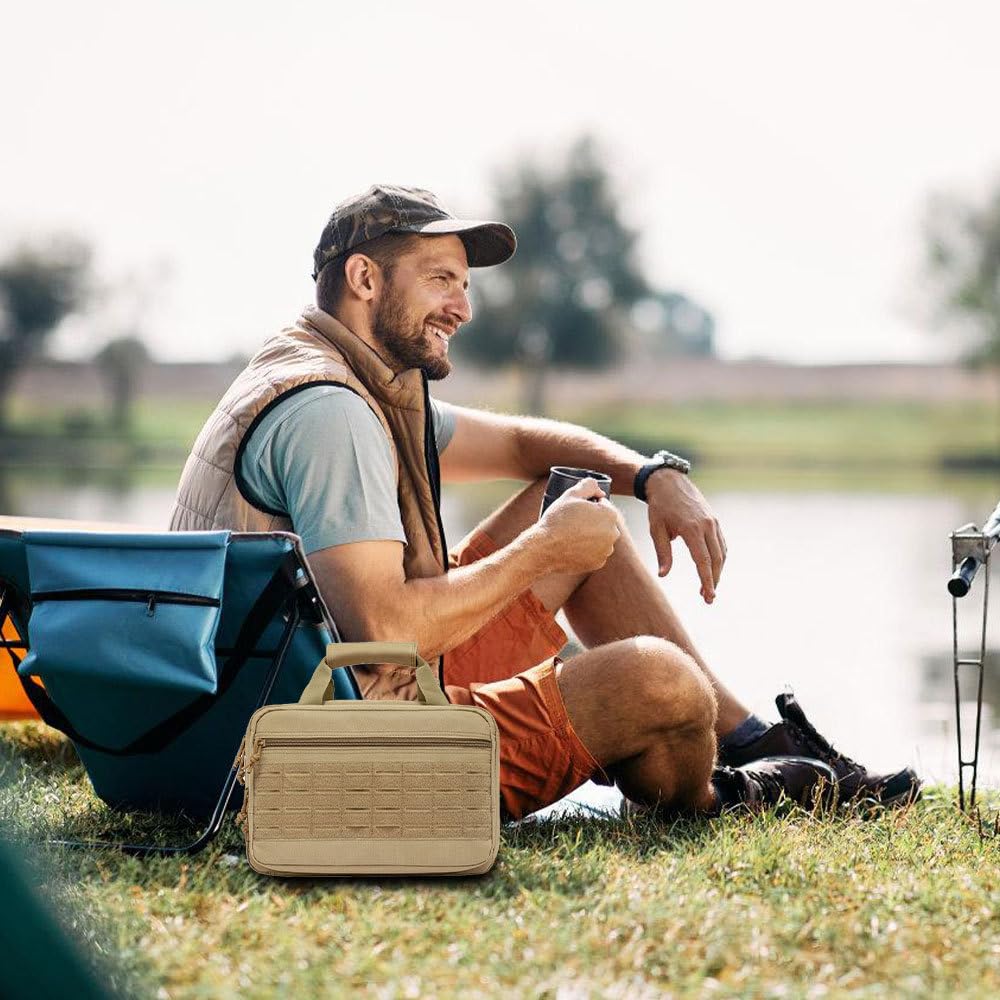 DONGKER Bolsa para Armas, 5 Compartimentos Separados, Funda de Transporte para Pistola con Correa de Hombro Ajustable y asa de Palo mágico para Campo de Tiro de Caza al Aire Libre.