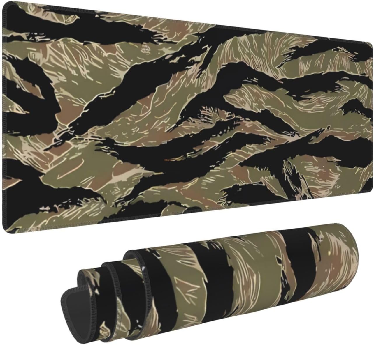 Tiger Stripe Camo Printed Large Gaming Mouse Pad, Extended XL Mousepad with Stitched Edges, Non-Slip Keyboard Mouse Mat, Ideal for Gaming and Office