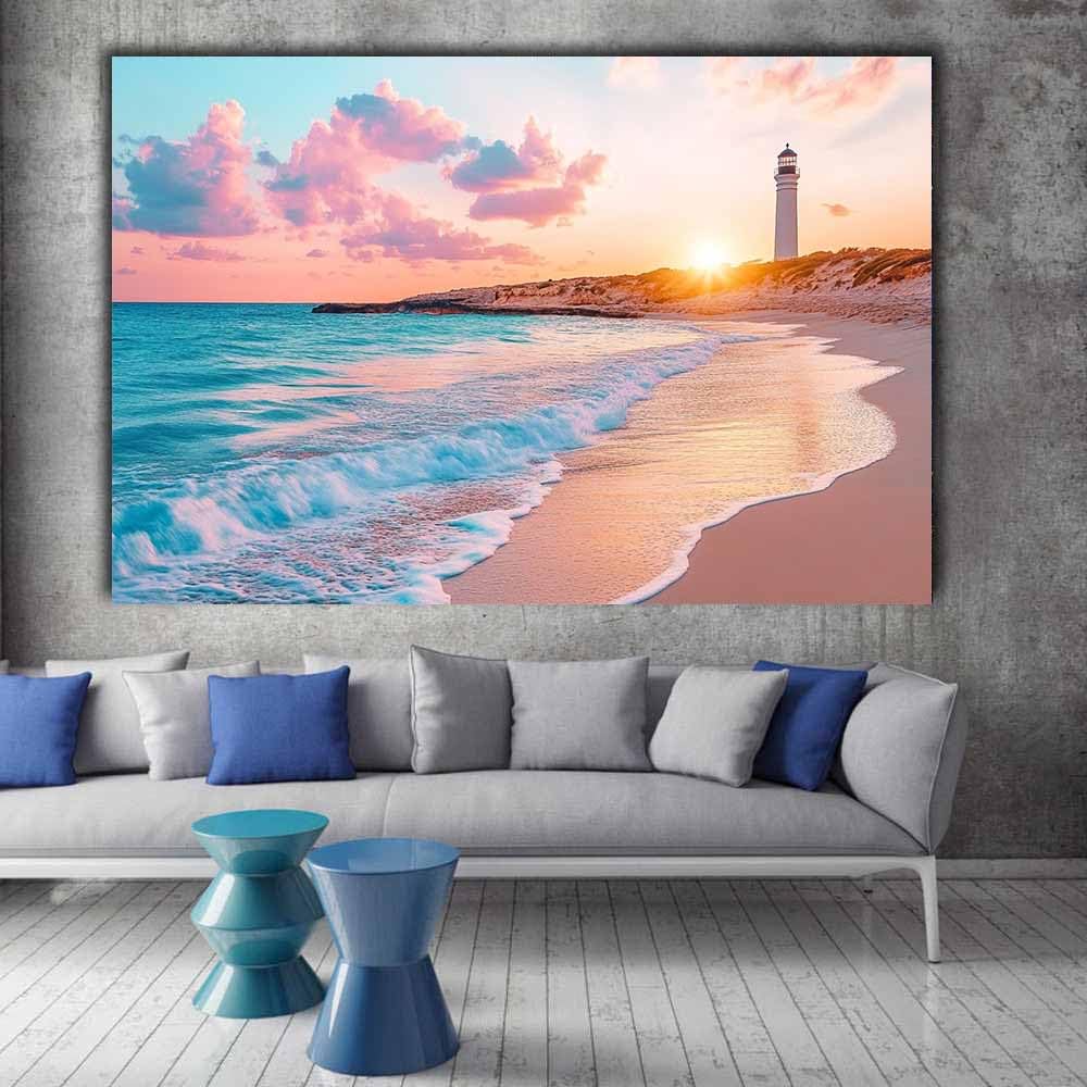 BOHUO Leinwand Bilder für Badezimmer Wandkunst Ozean Sonnenuntergang Rustikale Blauen Wandbilder für Badezimmer Wohnzimmer Dekor(Blau 12)-80x110cm Ungerahmt