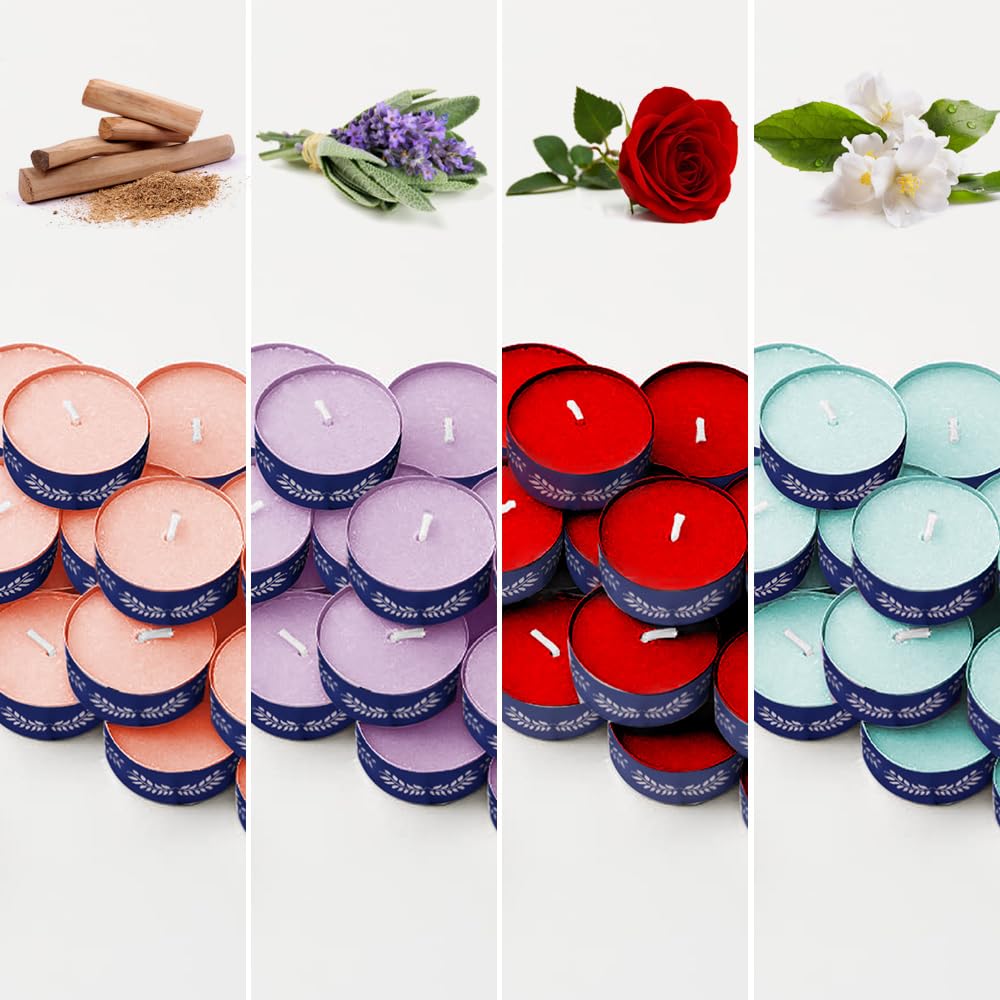 ThinkArtDecor Scented Tea Lights Candles for Home Decor, Aroma Therapy Tealight - 5 Hours Each| Jasmine + Rose + Lavender Sage + Sandalwood | 4 Fragrance Set of 96 Tea Light (B0C69R96W1) Amazon Price History, Amazon Price Tracker