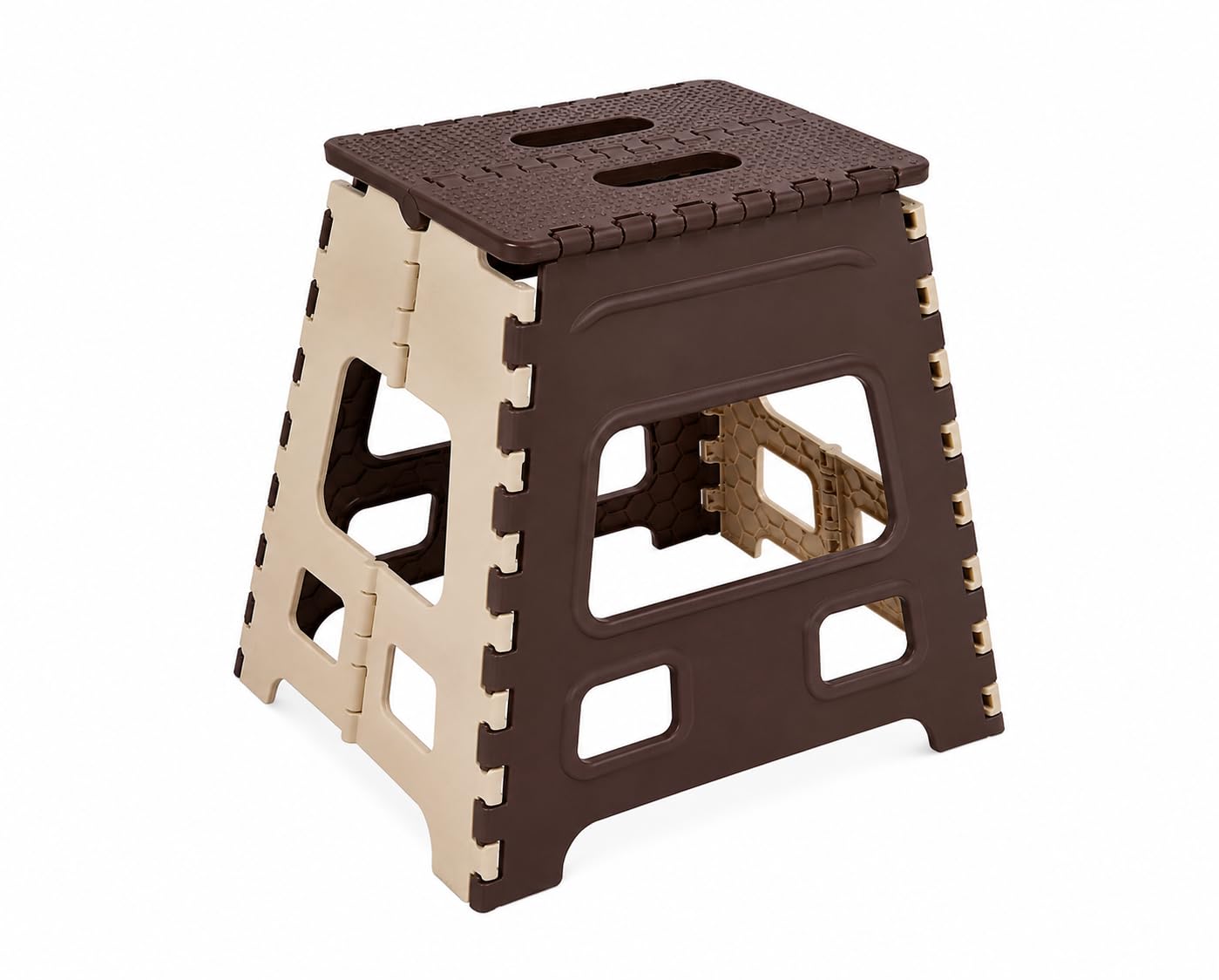 18 Inch Heavy Duty Foldable Plastic Step Stool | Portable Anti-Skid Folding Stool for Home, Kitchen, Bathroom & Outdoor Use | Brown & Beige-image-39