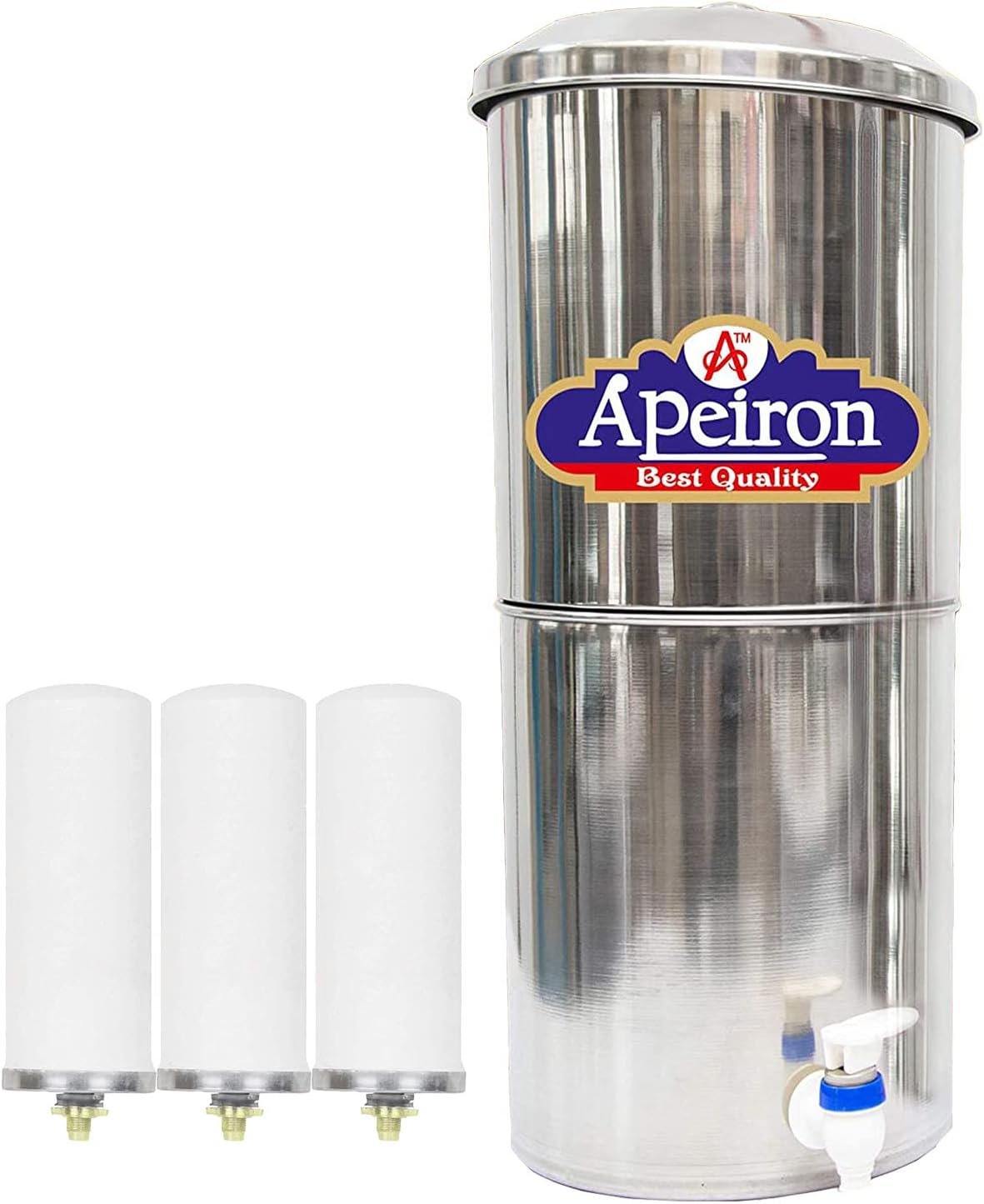 Stainless Steel Non-Electric Water filter With 3 Ceramic Candle With Brass Knob 24 Liter Capacity