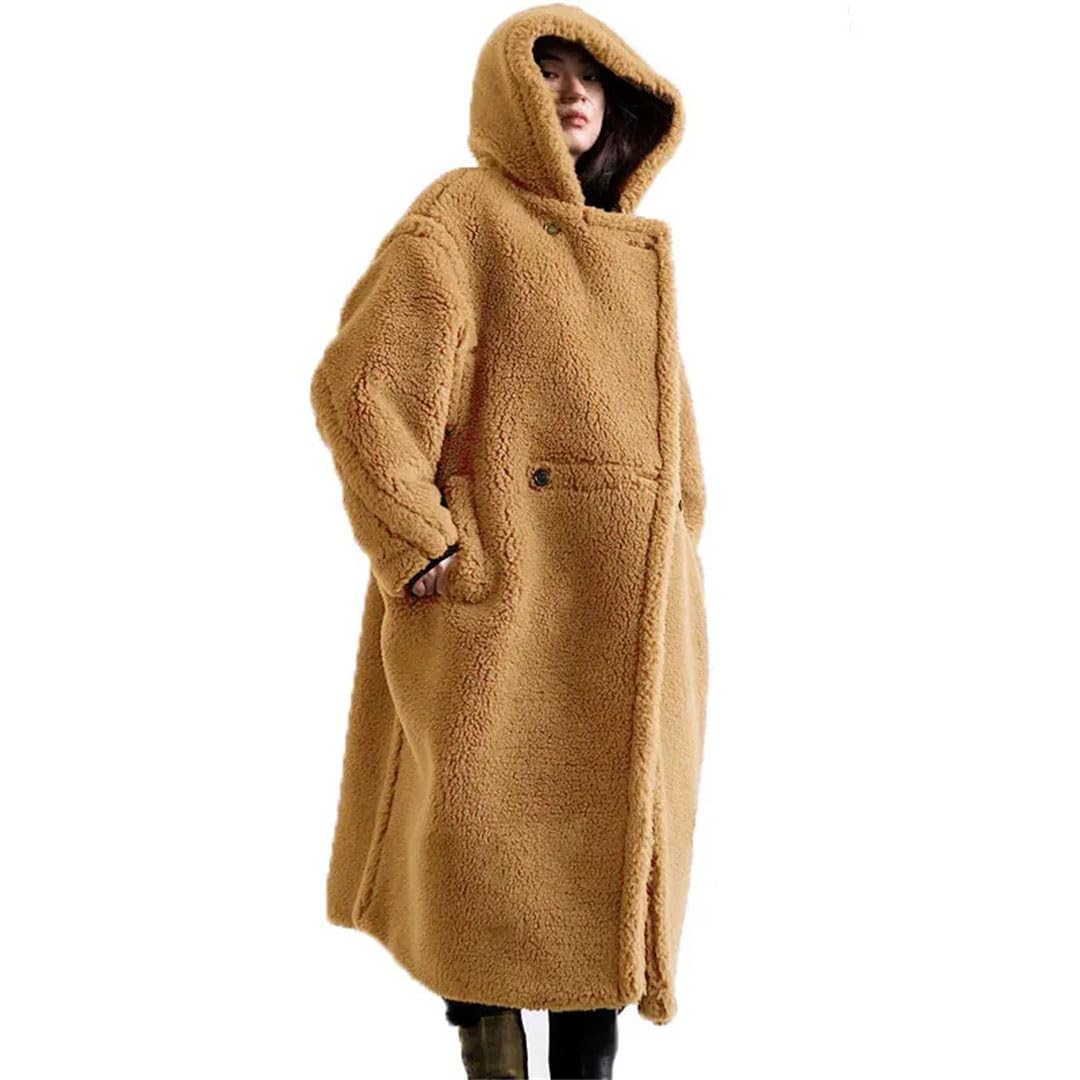 Ropa de invierno para mujer, abrigo de lana con cinturón, parkas largas con capucha, chaqueta cálida de gran tamaño, abrigos de piel, gris, talla L, gris, L