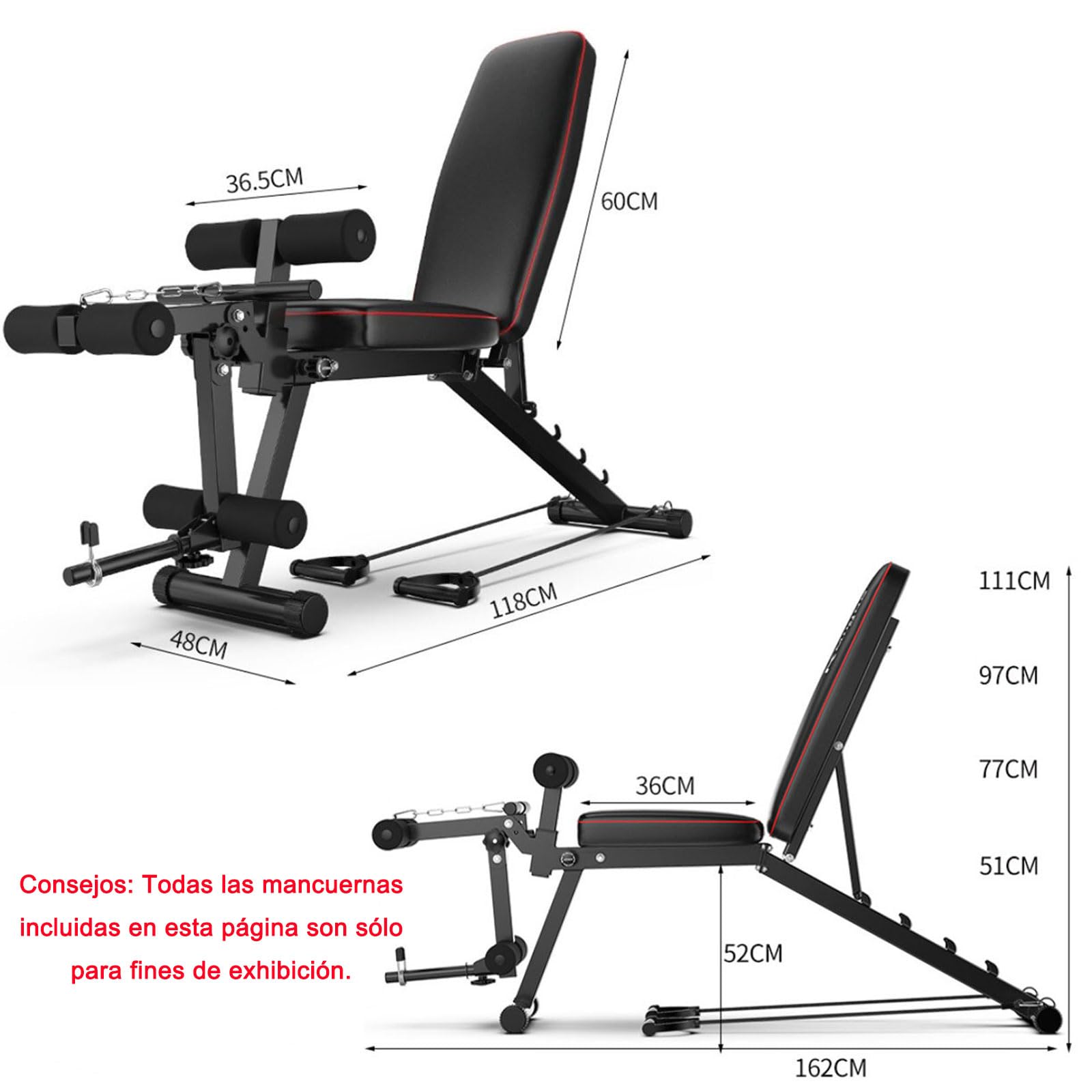 Banco Musculación Multiusos, Banco de Pesas Ajustable, Banco Abdominales, Banco de Gimnasio, Banco de Ejercicios, para Entrenamiento de Cuerpo Completo Black,48 * 162 * 111CM