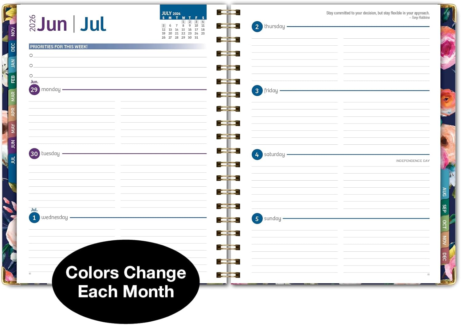 HARDCOVER 2026 Planner, 8.5"x11": 14 Months (November 2025 - December 2026), Daily Weekly Monthly Planner, Yearly Agenda, Bookmark, Pocket Folder and Sticky Note Set (Small Navy Floral)
