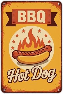 BBQ Hot Dog Retro BBQ and Hot Dog tin sign Vintage Grill Metal Sign Print Aesthetic for Garden Yard Bar Porch Home Bedroom Kitchen Wall Decor Decor Gift 8 x 12 inch
