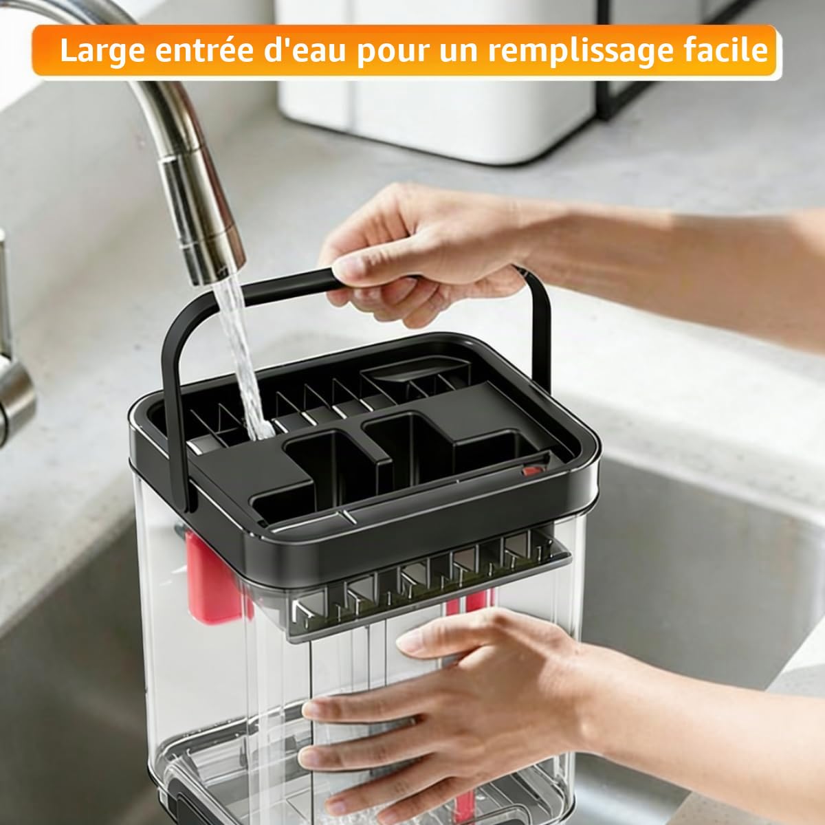 L'eau propre et sale sépare le balai plat et le seau, système révolutionnaire de serpillère plat avec 2 tampons en microfibre réutilisables, économisant de l'eau pour le nettoyage des sols stratifiés